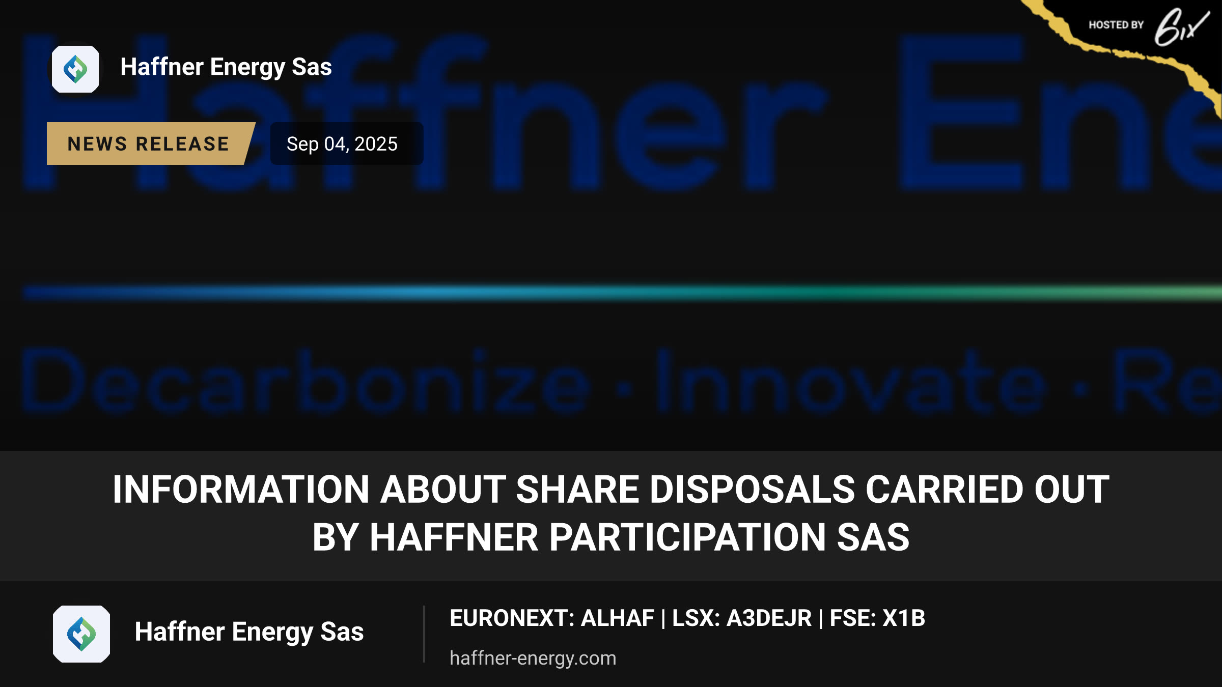 Information about share disposals carried out by Haffner Participation SAS