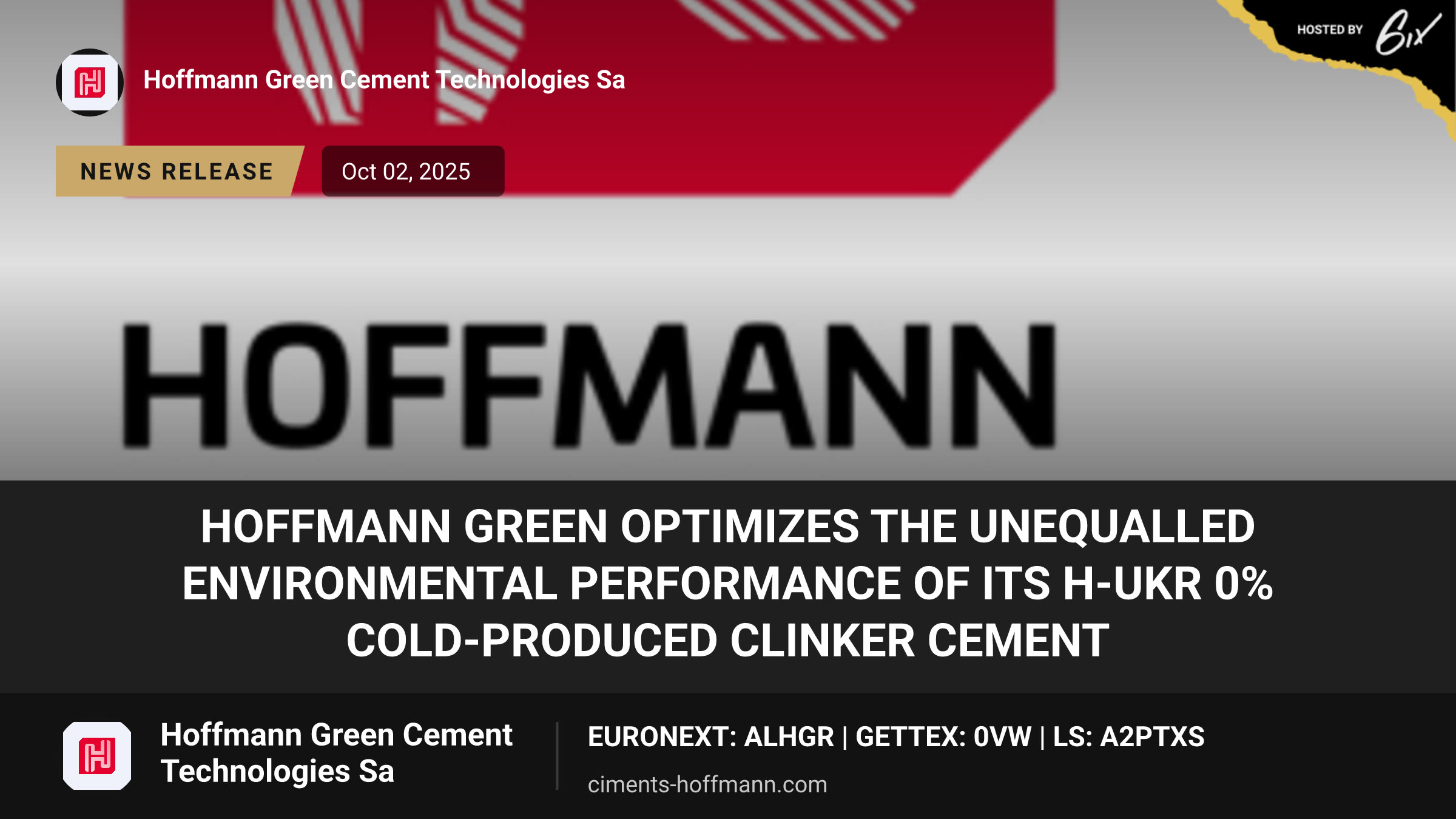 Hoffmann Green Optimizes the Unequalled Environmental Performance of its H-UKR 0% Cold-produced Clinker Cement