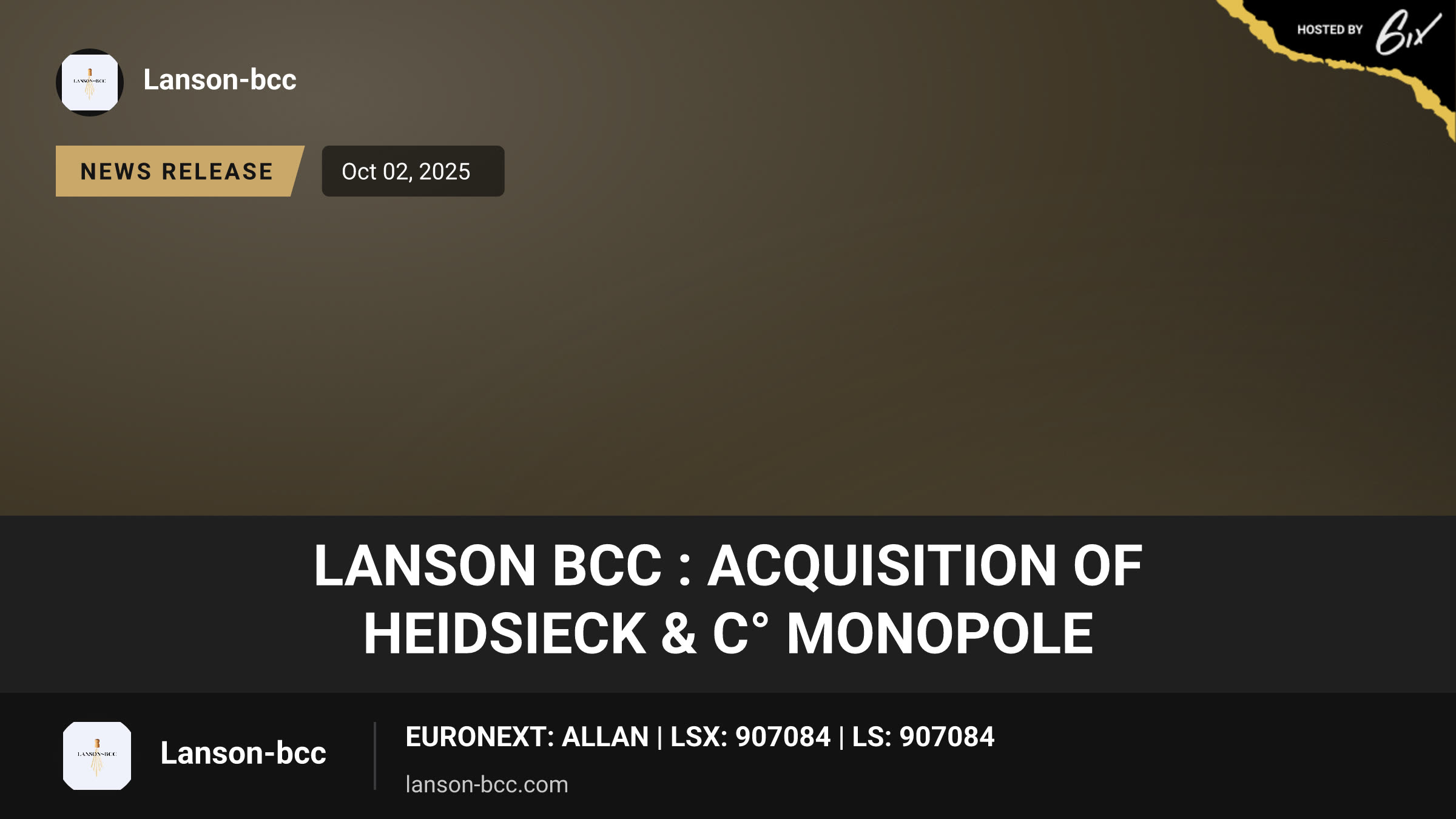 Lanson BCC : ACQUISITION OF HEIDSIECK & C° MONOPOLE