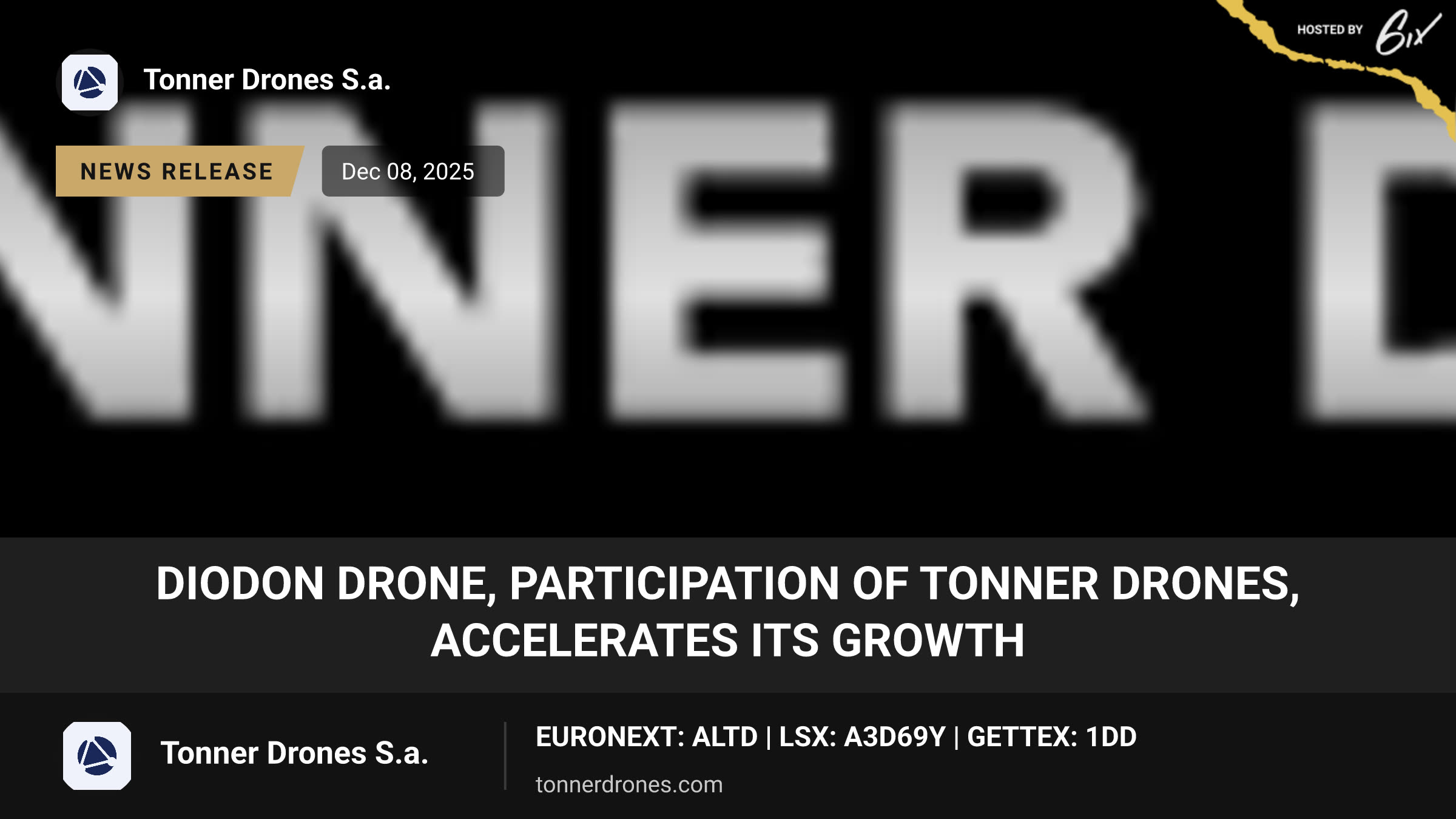 Diodon Drone, participation of Tonner Drones, accelerates its growth