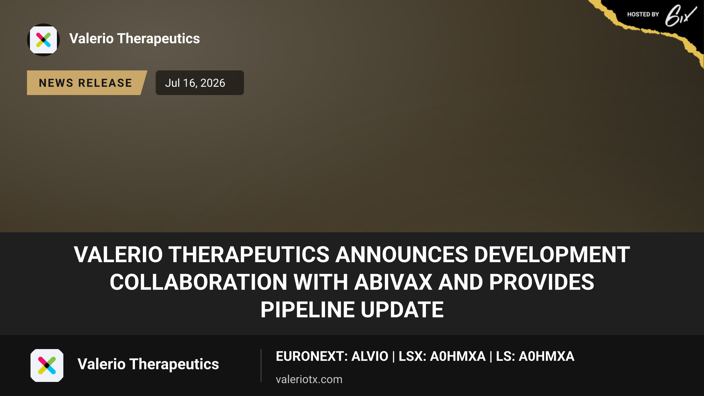 Valerio Therapeutics Announces Development Collaboration with Abivax and Provides Pipeline Update