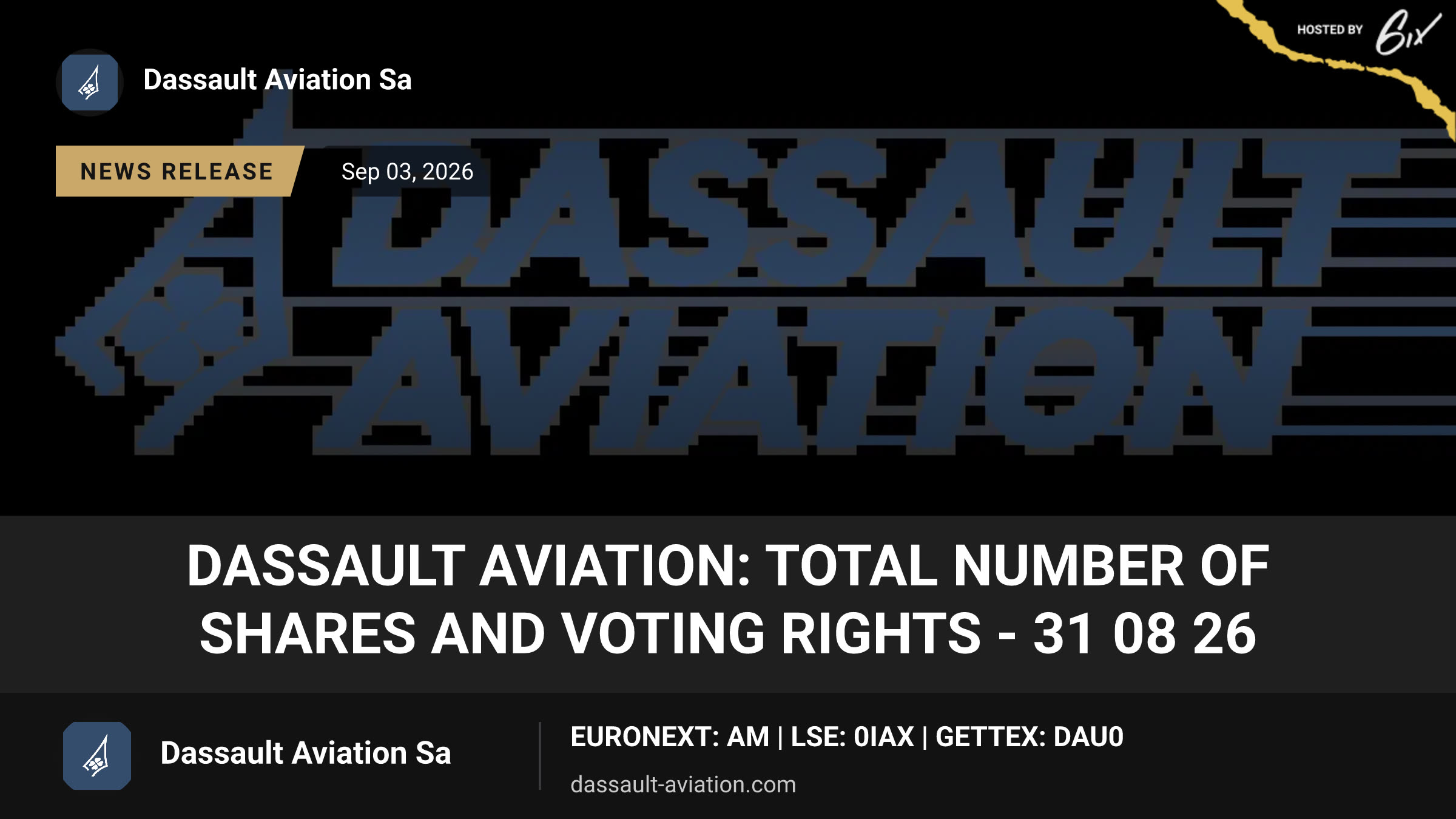 Dassault Aviation: Total number of shares and voting rights - 31 08 26