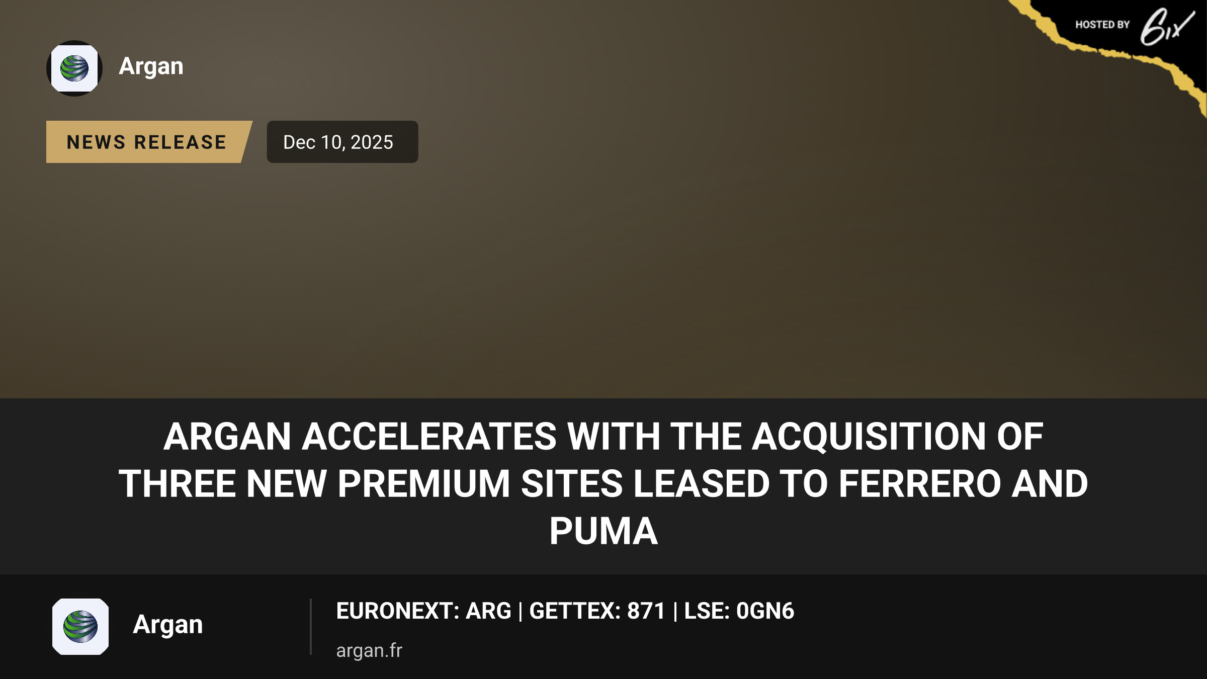 ARGAN accelerates with the acquisition of three new premium sites leased to FERRERO and PUMA