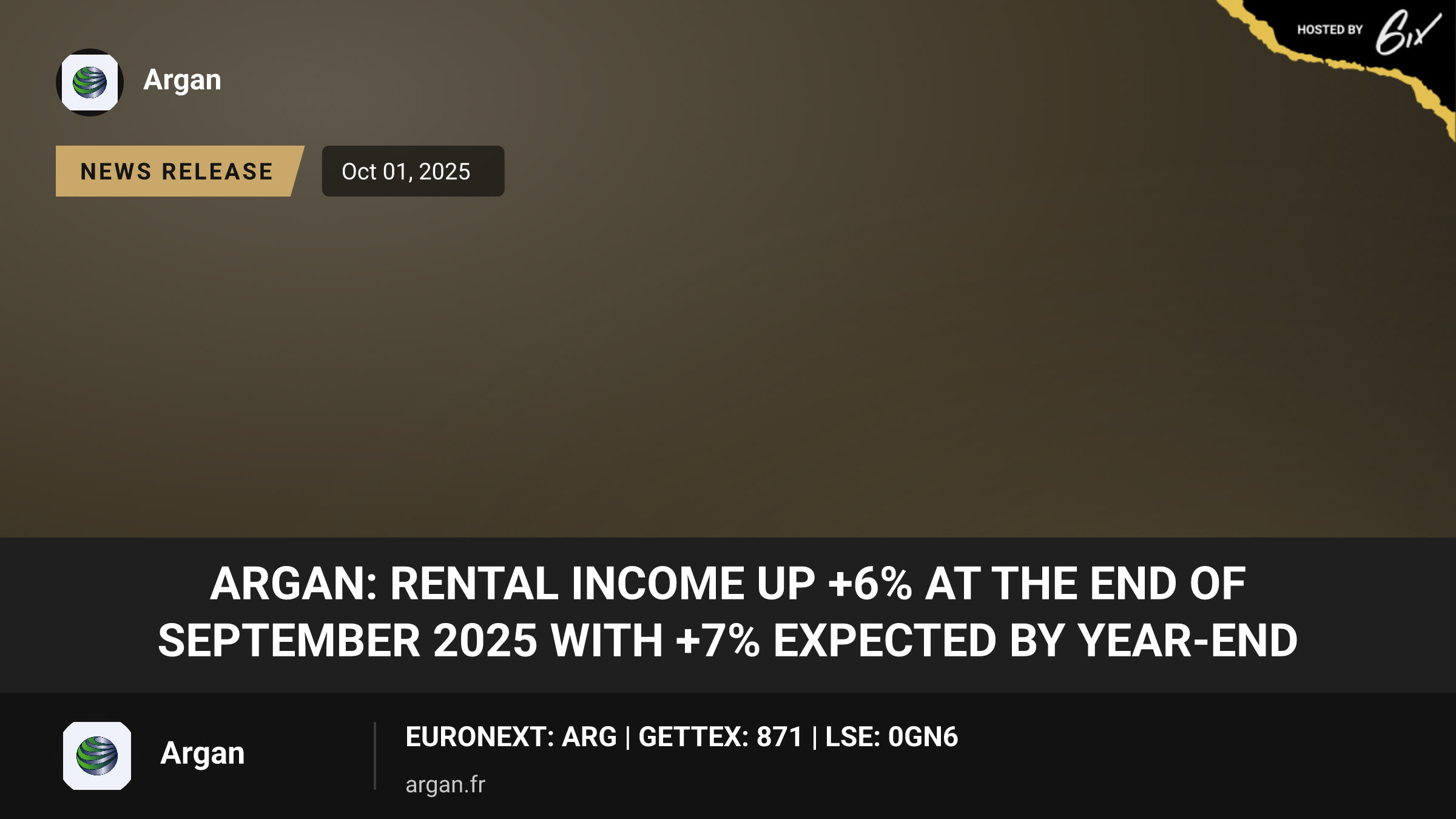 ARGAN: RENTAL INCOME UP +6% AT THE END OF SEPTEMBER 2025 WITH +7% EXPECTED BY YEAR-END