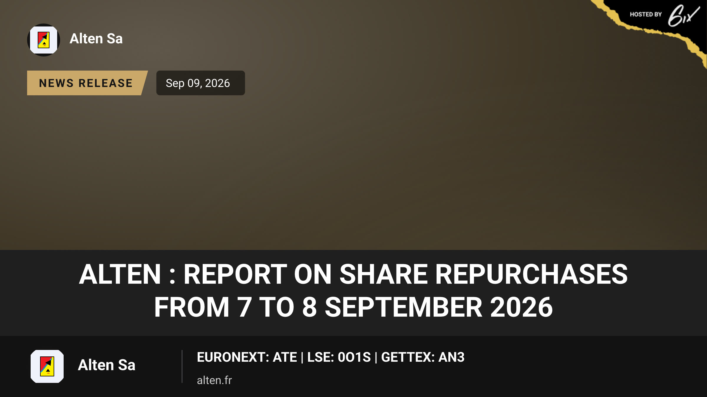 ALTEN : Report on share repurchases from 7 to 8 September 2026