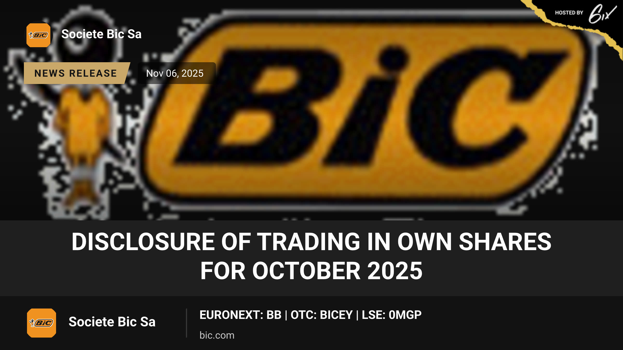 Disclosure Of Trading In Own Shares For October 2025