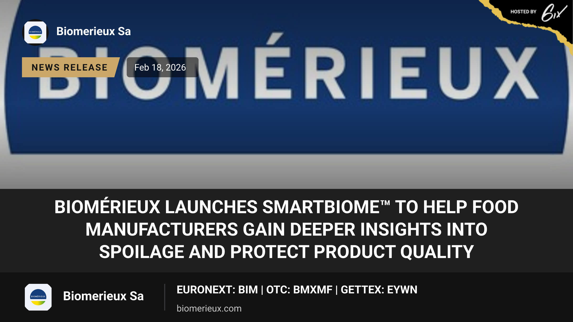 bioMérieux launches SMARTBIOME™ to help food manufacturers gain deeper insights into spoilage and protect product quality