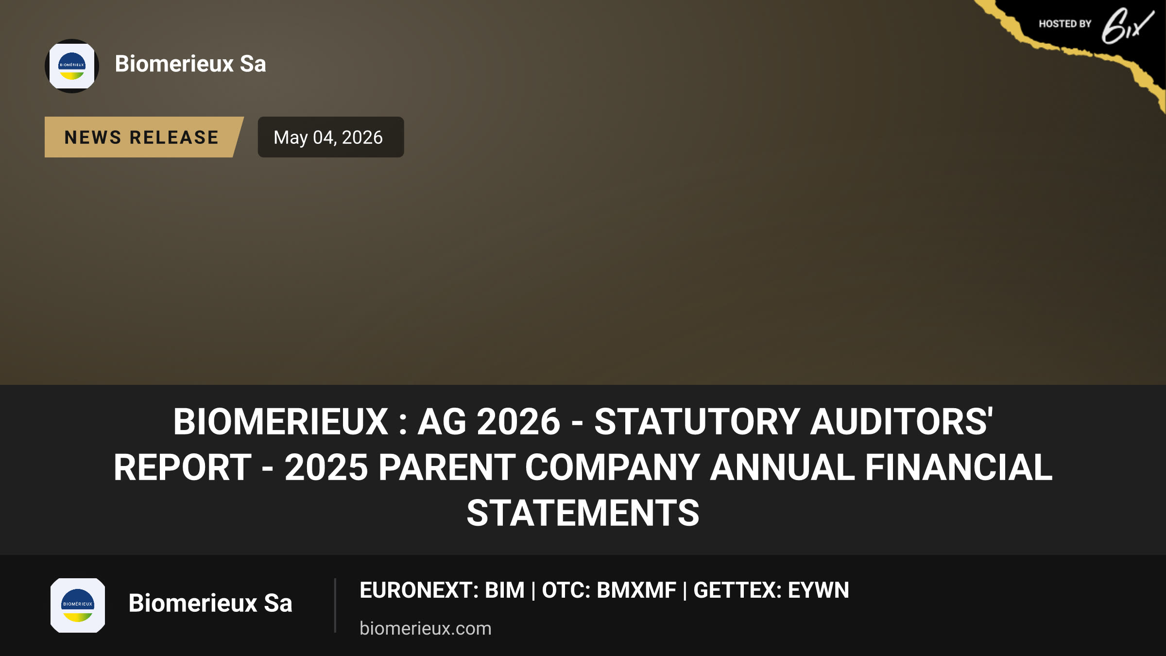 BioMerieux : AG 2026 - Statutory auditors' report - 2025 Parent company annual financial statements