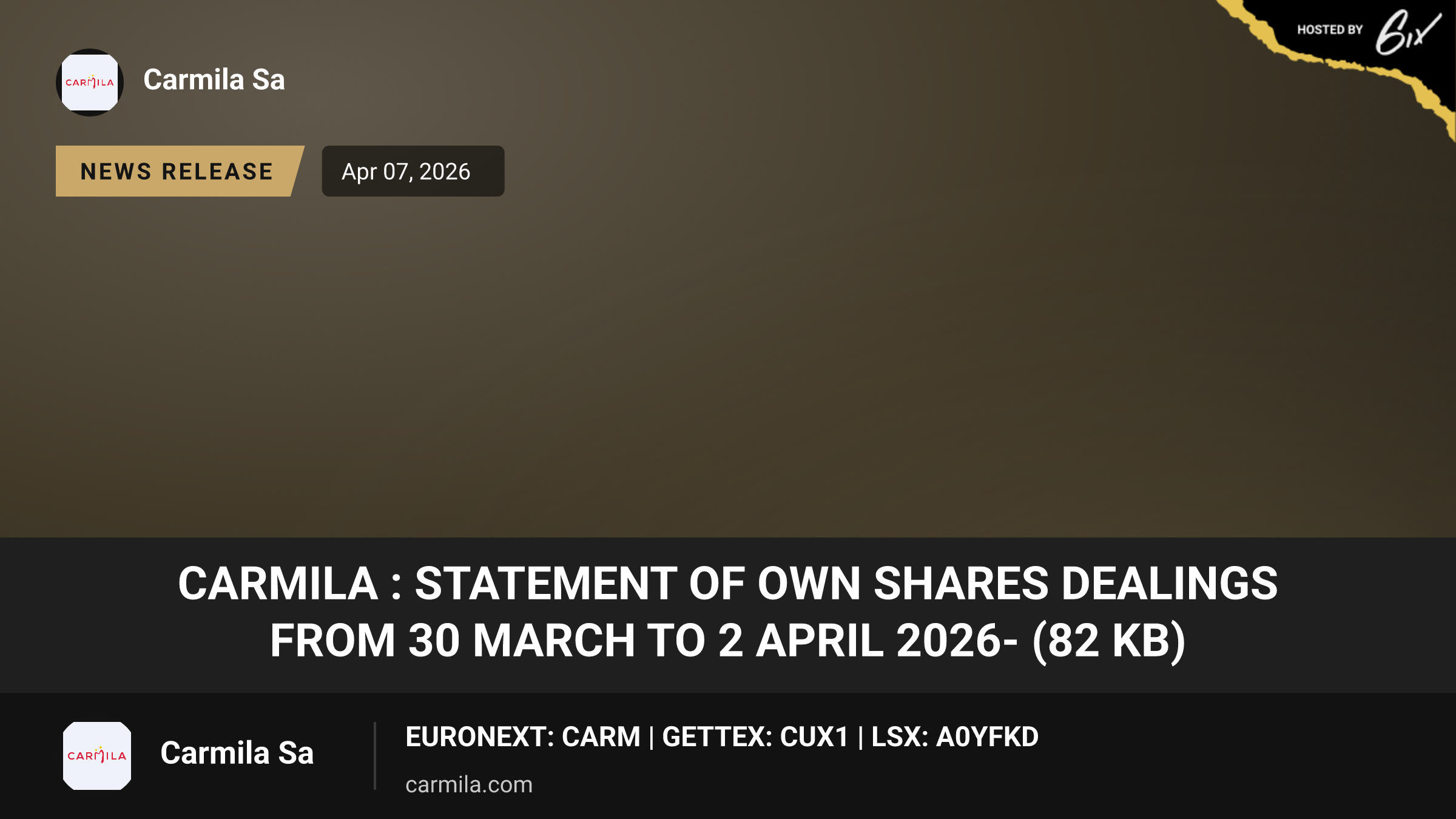 Carmila : Statement of own shares dealings from 30 March to 2 April 2026- (82 KB)
