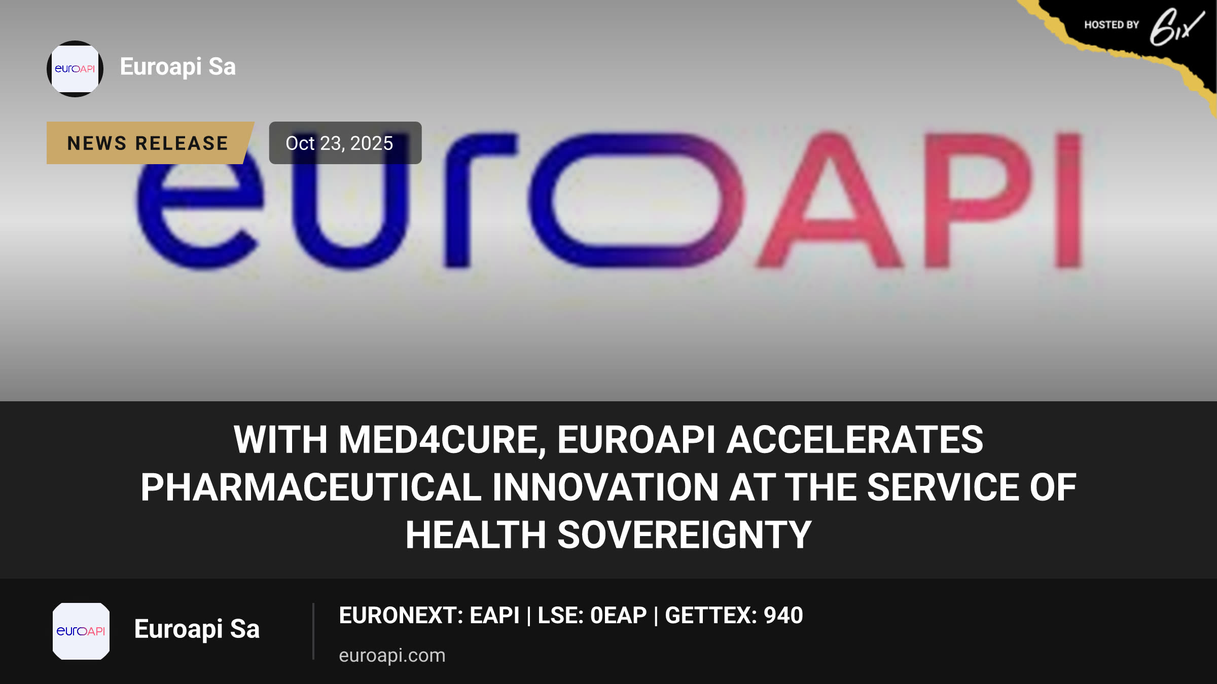 With Med4Cure, EUROAPI accelerates pharmaceutical innovation at the service of health sovereignty