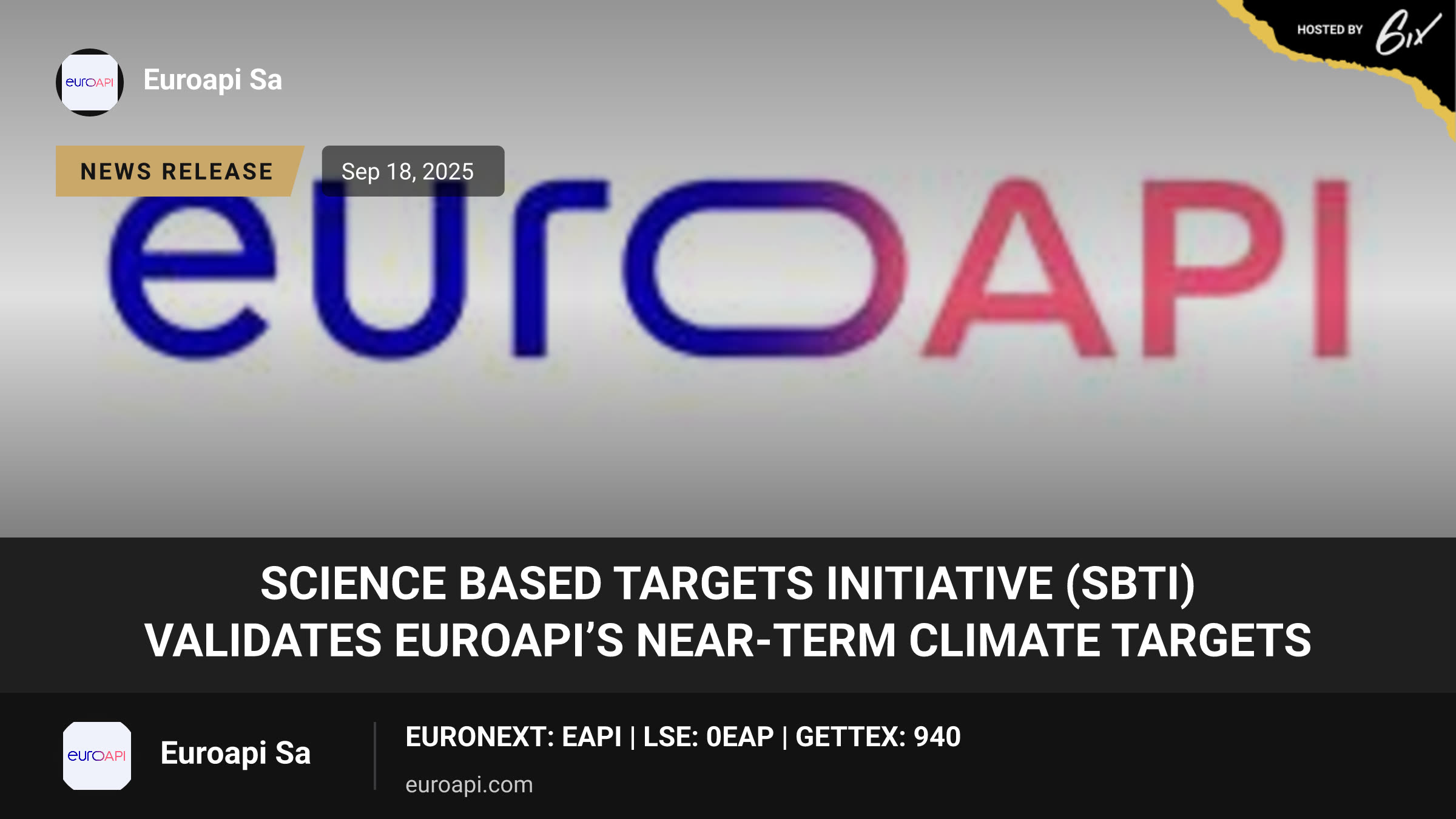 Science Based Targets initiative (SBTi) validates EUROAPI’s near-term climate targets