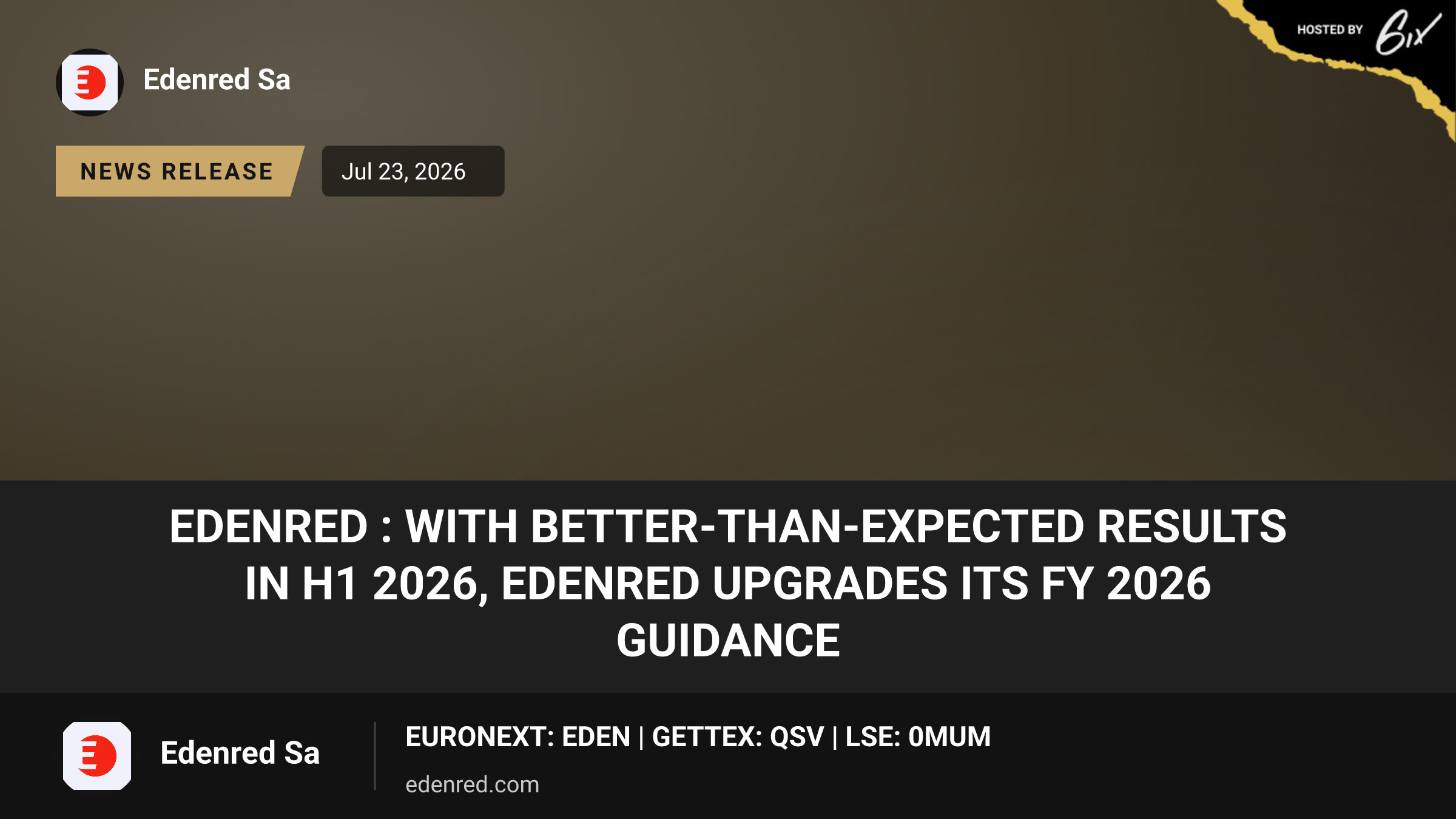 Edenred : With better-than-expected results in H1 2026, Edenred upgrades its FY 2026 guidance