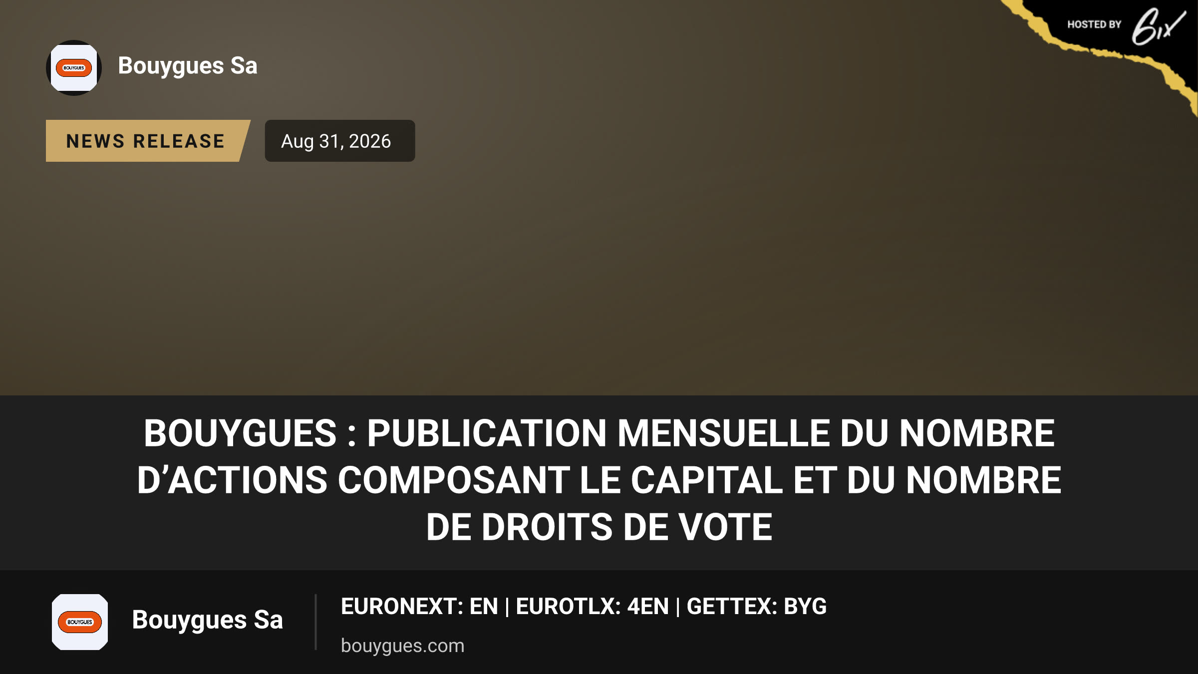 Bouygues : Publication mensuelle du nombre d’actions composant le capital et du nombre de droits de vote