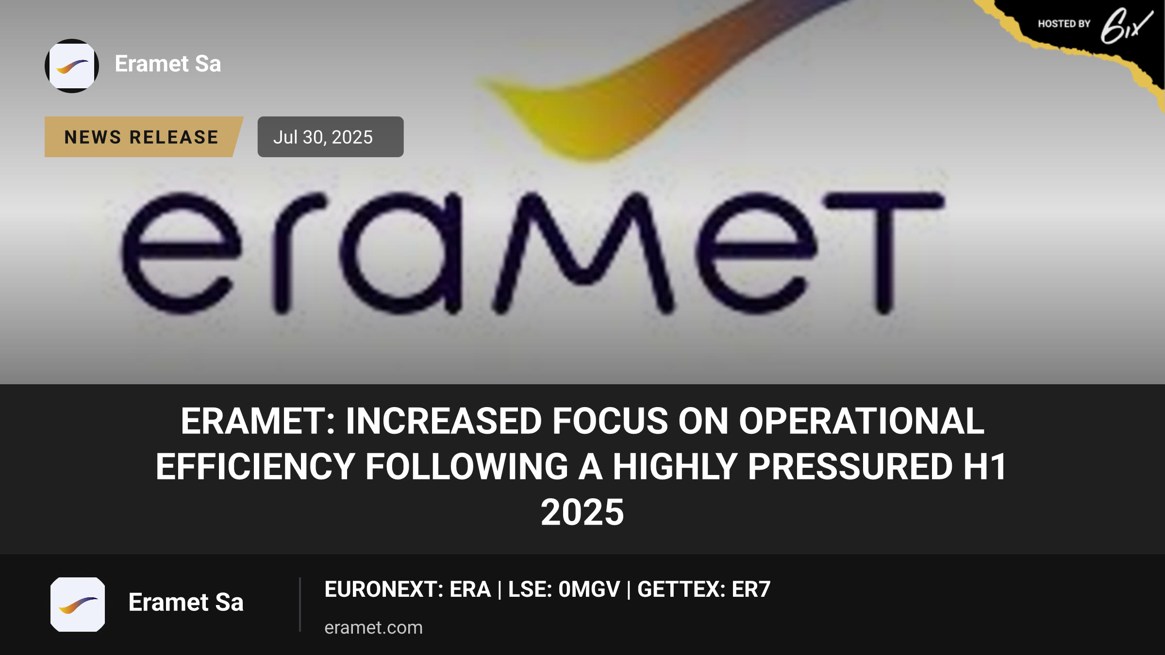 Eramet: Increased focus on operational efficiency following a highly pressured H1 2025