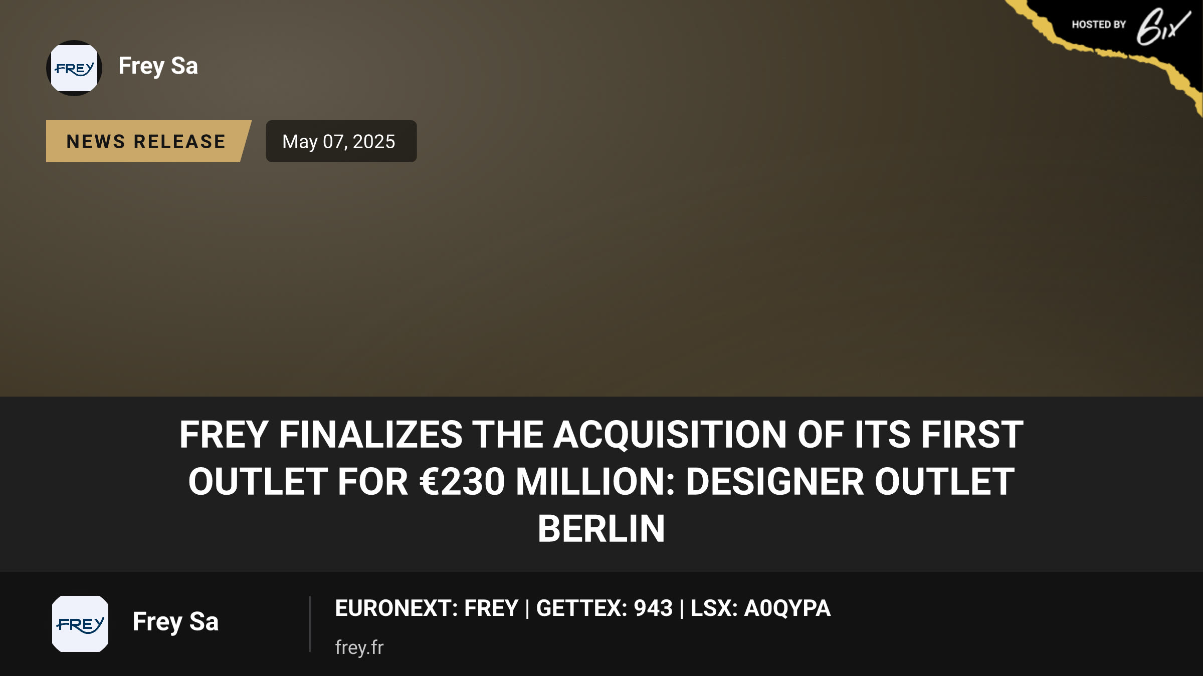 FREY Finalizes the Acquisition of Its First Outlet for €230 Million: Designer Outlet Berlin