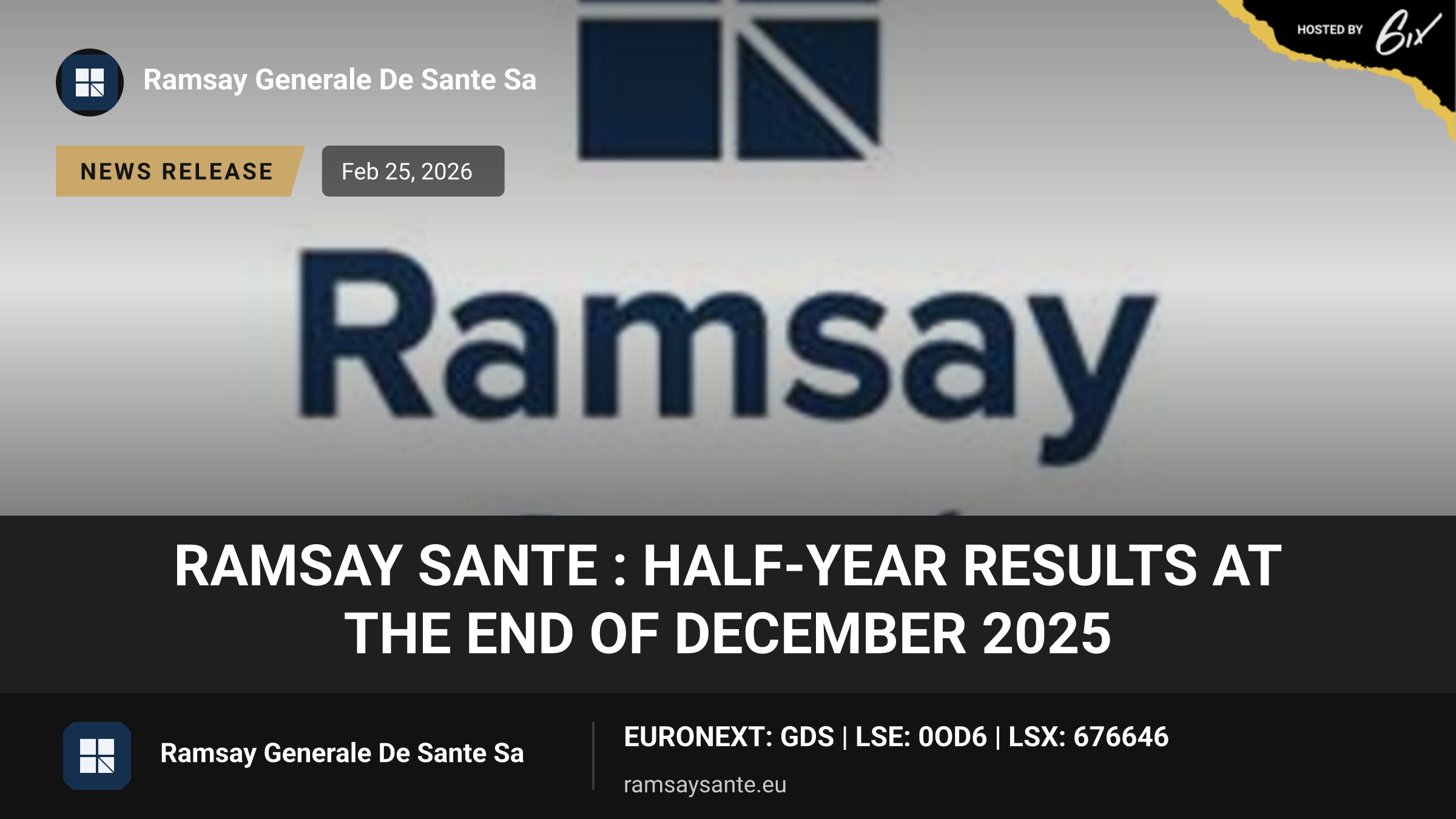 RAMSAY SANTE : Half-year results at the end of December 2025