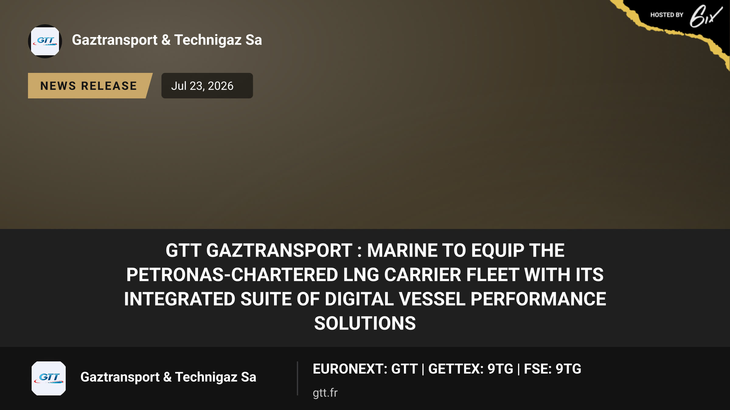 GTT Gaztransport : Marine to equip the PETRONAS-chartered LNG carrier fleet with its integrated suite of digital vessel performance solutions
