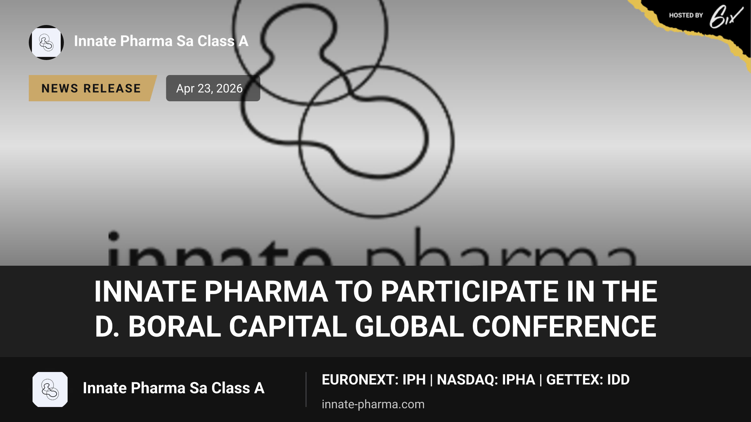Innate Pharma to Participate in the D. Boral Capital Global Conference