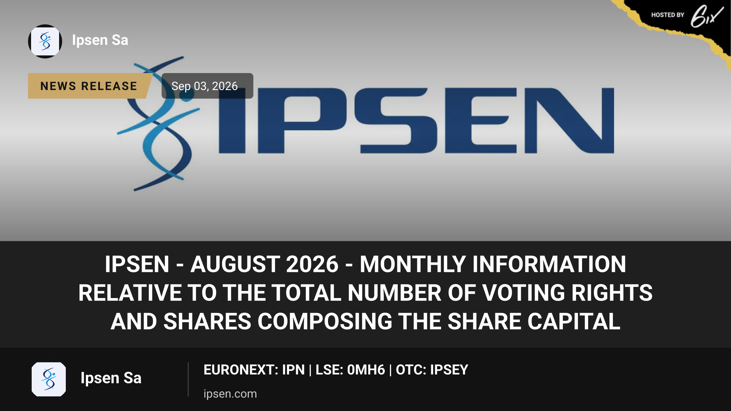 Ipsen - August 2026 - Monthly information relative to the total number of voting rights and shares composing the share capital