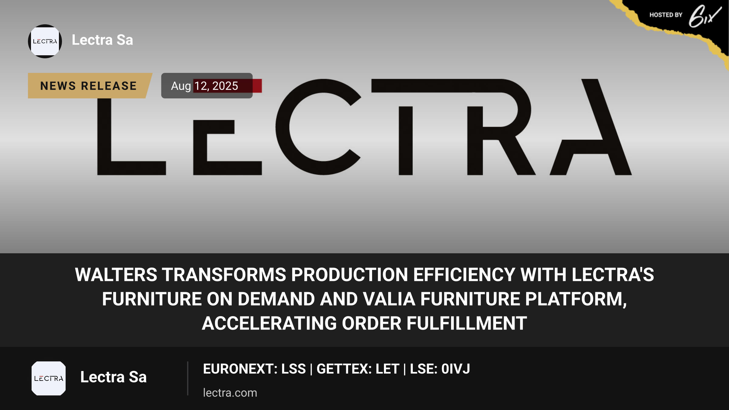 Walters Transforms Production Efficiency with Lectra's Furniture on Demand and Valia Furniture Platform, Accelerating Order Fulfillment
