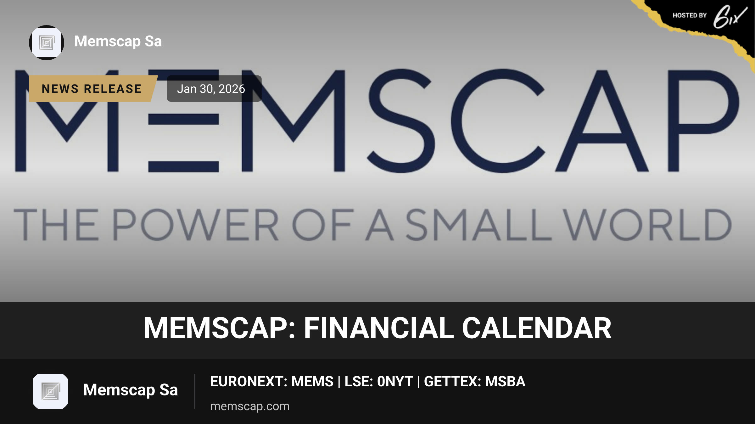 MEMSCAP: Financial Calendar