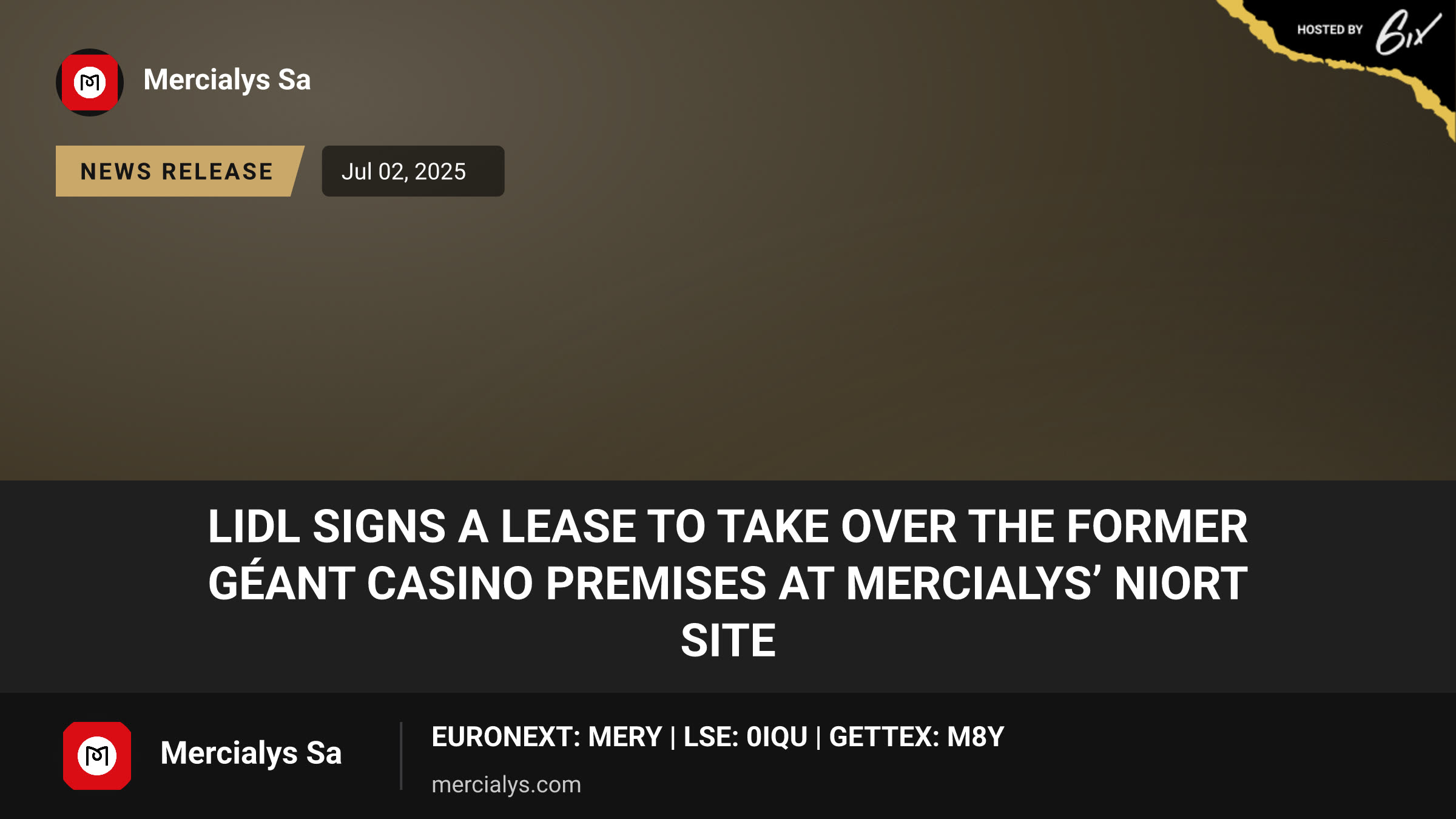 Lidl Signs a Lease to Take Over the Former Géant Casino Premises at Mercialys’ Niort Site