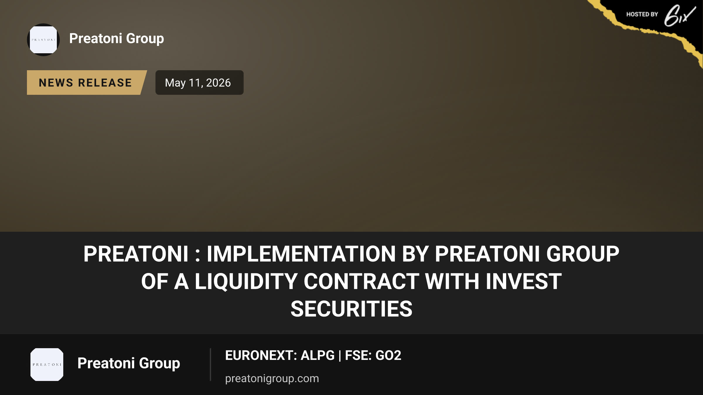 PREATONI : Implementation by PREATONI Group of a liquidity contract with INVEST SECURITIES