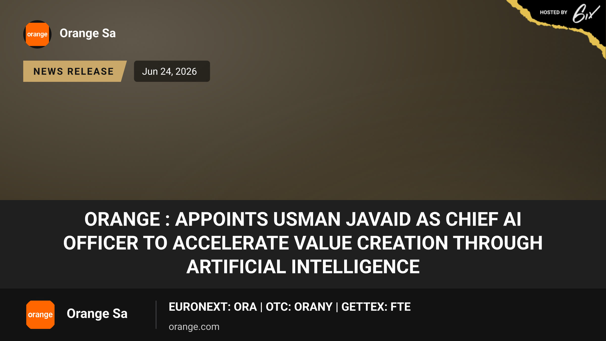 Orange : appoints Usman Javaid as Chief AI Officer to accelerate value creation through artificial intelligence