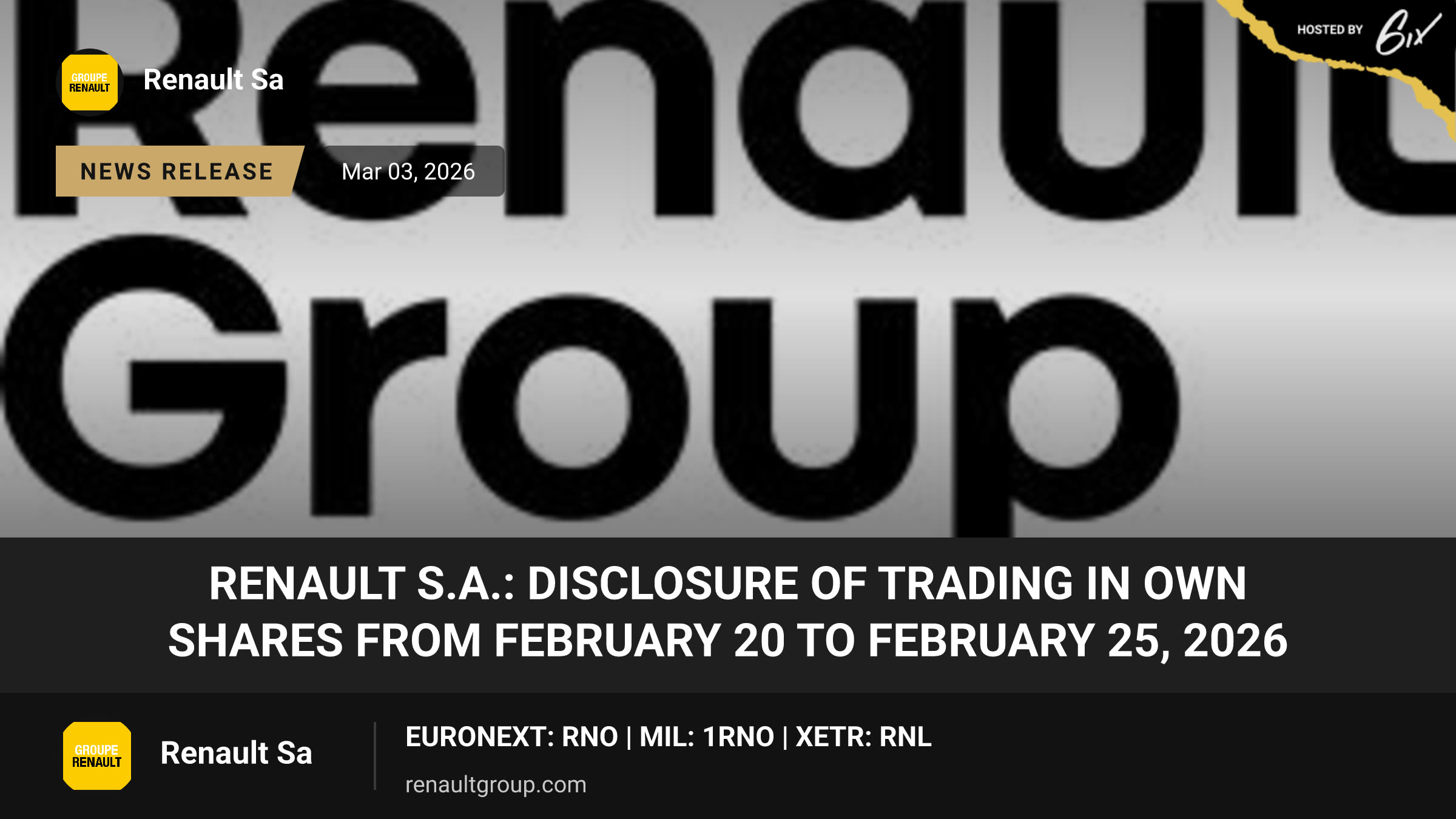Renault S.A.: disclosure of trading in own shares from February 20 to February 25, 2026