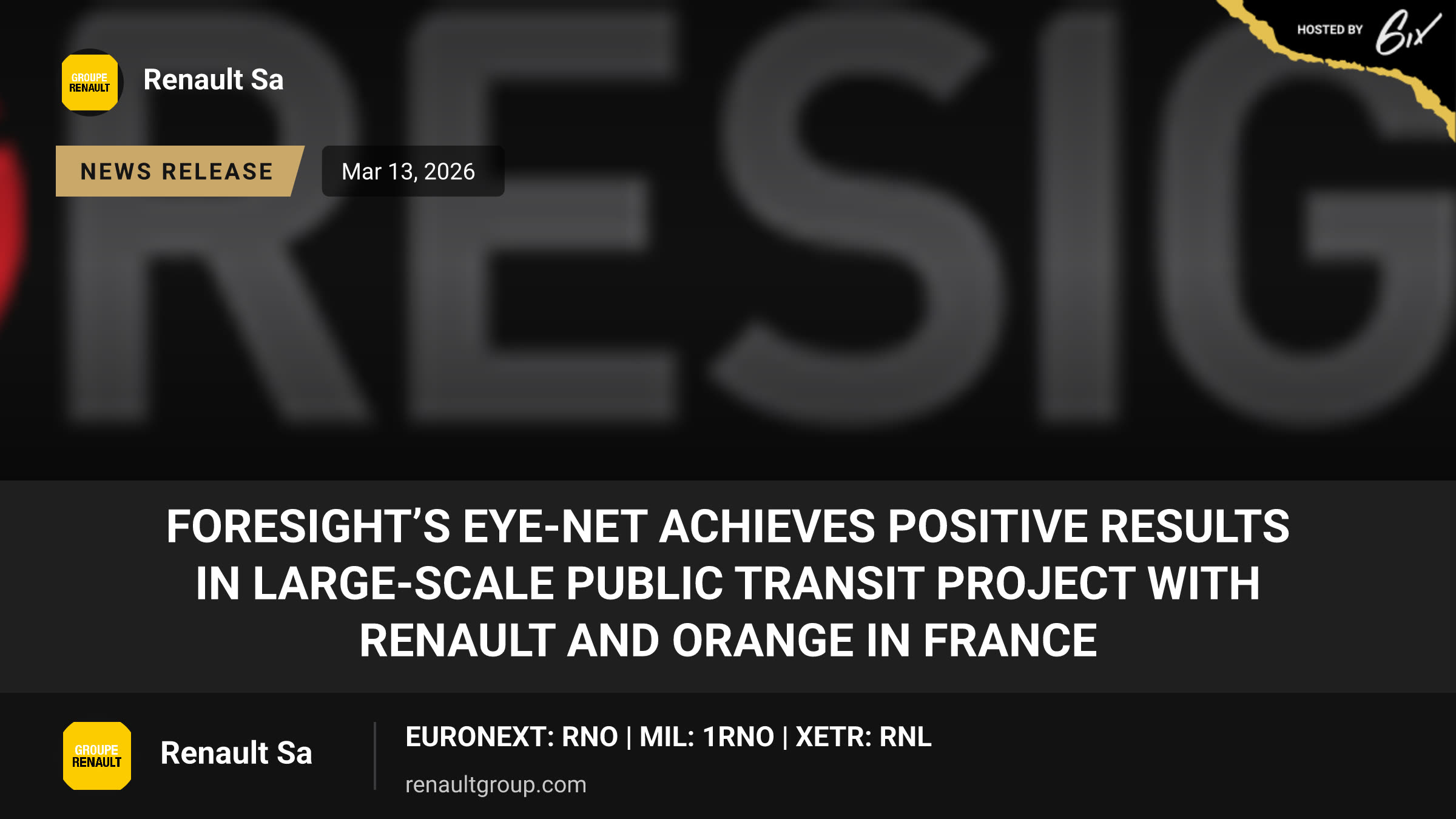 Foresight’s Eye-Net Achieves Positive Results in Large-Scale Public Transit Project with Renault and Orange in France