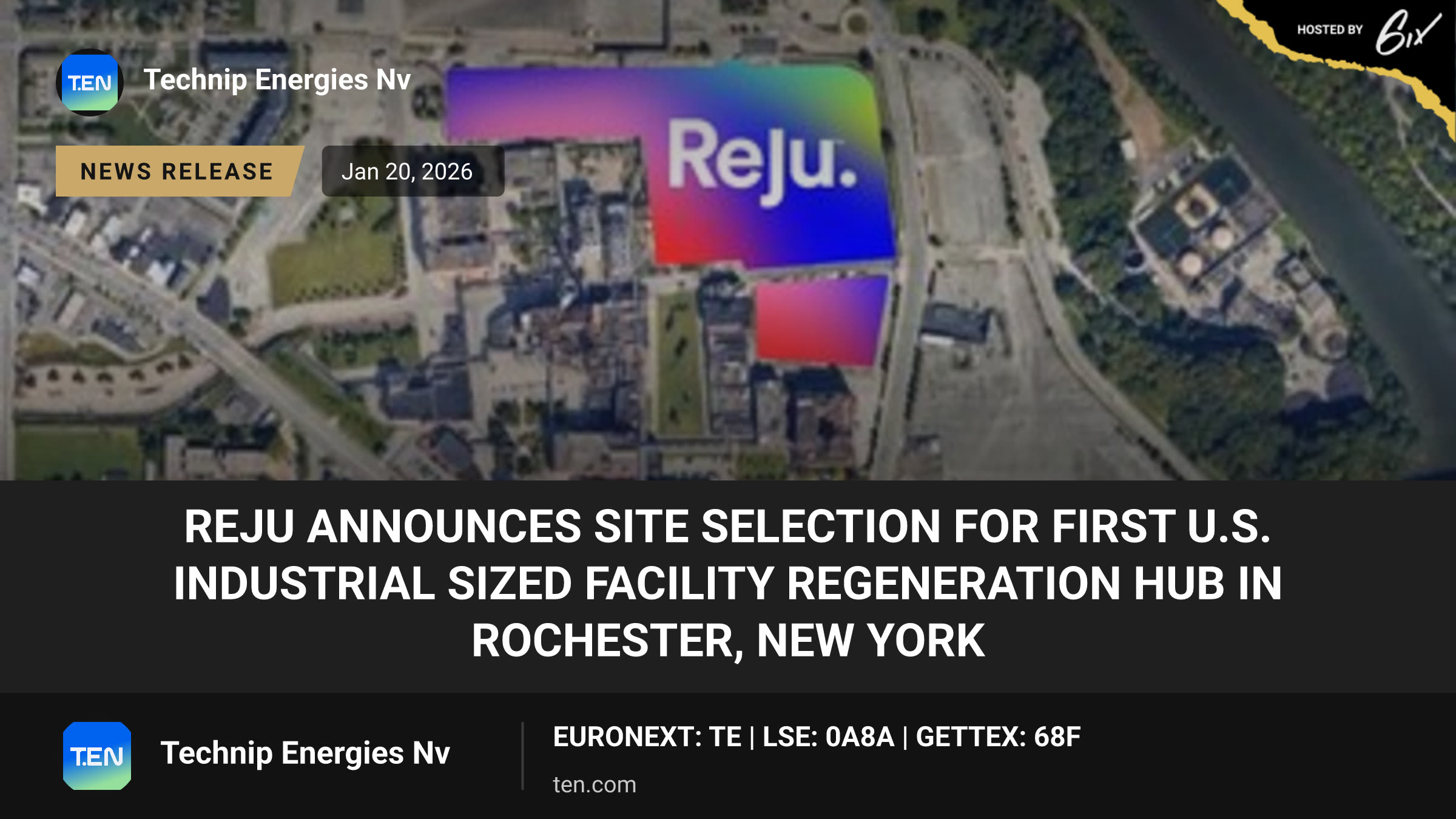 Reju Announces Site Selection for First U.S. Industrial Sized Facility Regeneration Hub in Rochester, New York