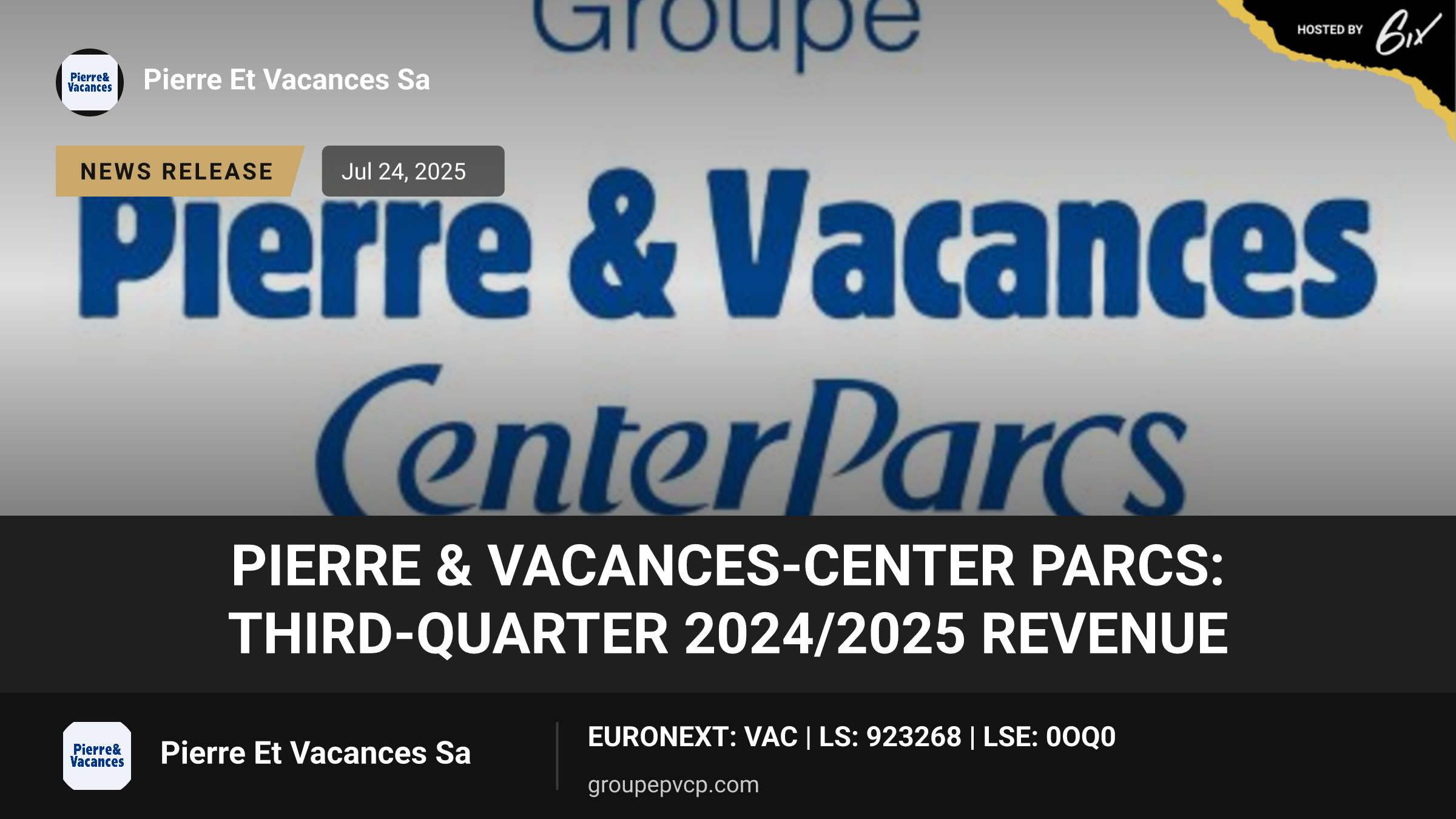 Pierre & Vacances-Center Parcs: Third-Quarter 2024/2025 Revenue