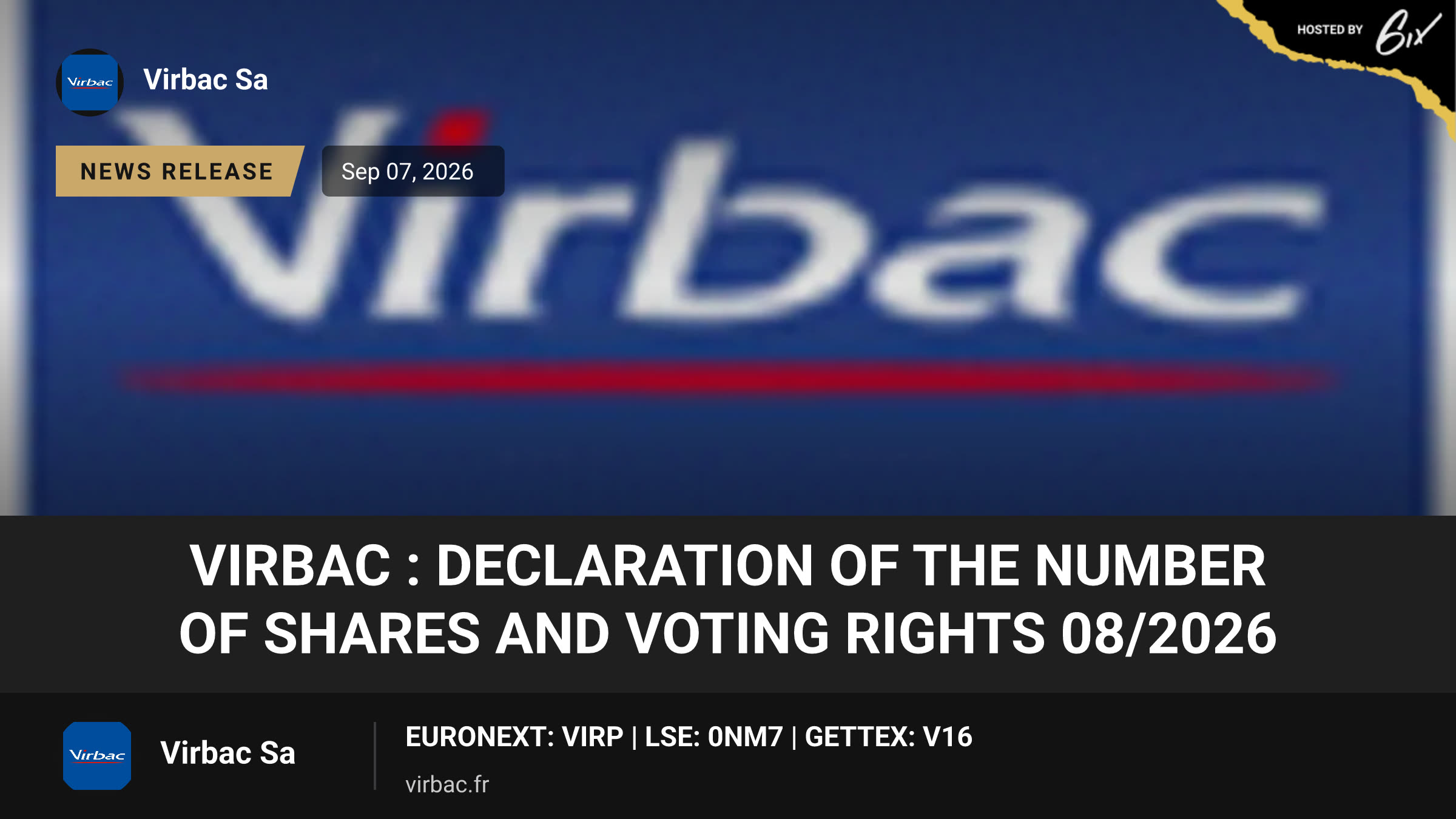 Virbac : Declaration of the number of shares and voting rights 08/2026
