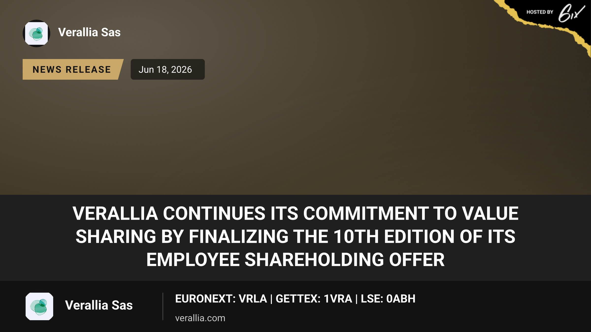 Verallia Continues Its Commitment to Value Sharing by Finalizing the 10th Edition of Its Employee Shareholding Offer