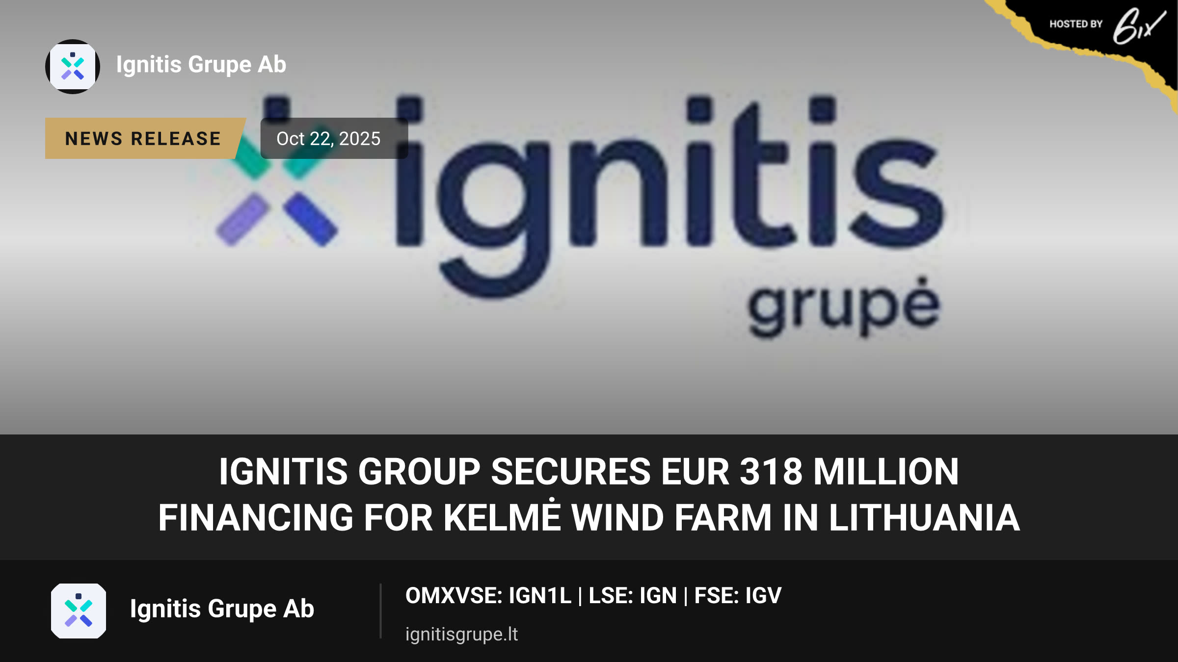 Ignitis Group secures EUR 318 million financing for Kelmė wind farm in Lithuania