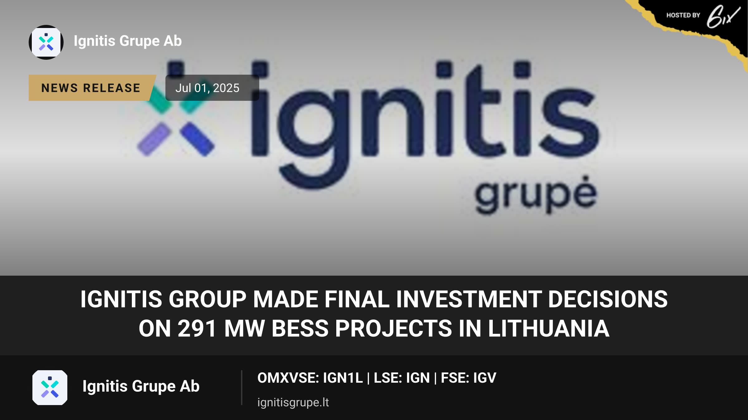 Ignitis Group made final investment decisions on 291 MW BESS projects in Lithuania