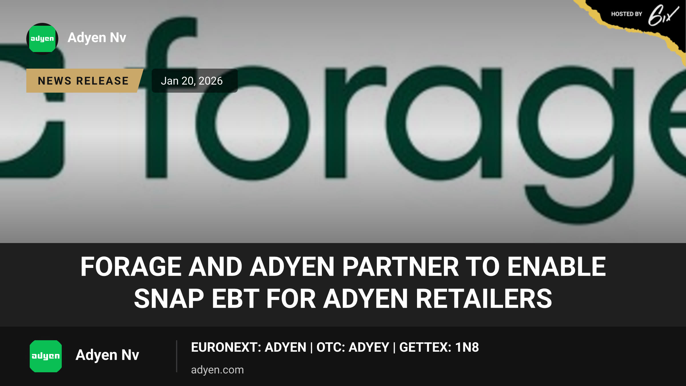 Forage and Adyen Partner to Enable SNAP EBT for Adyen Retailers
