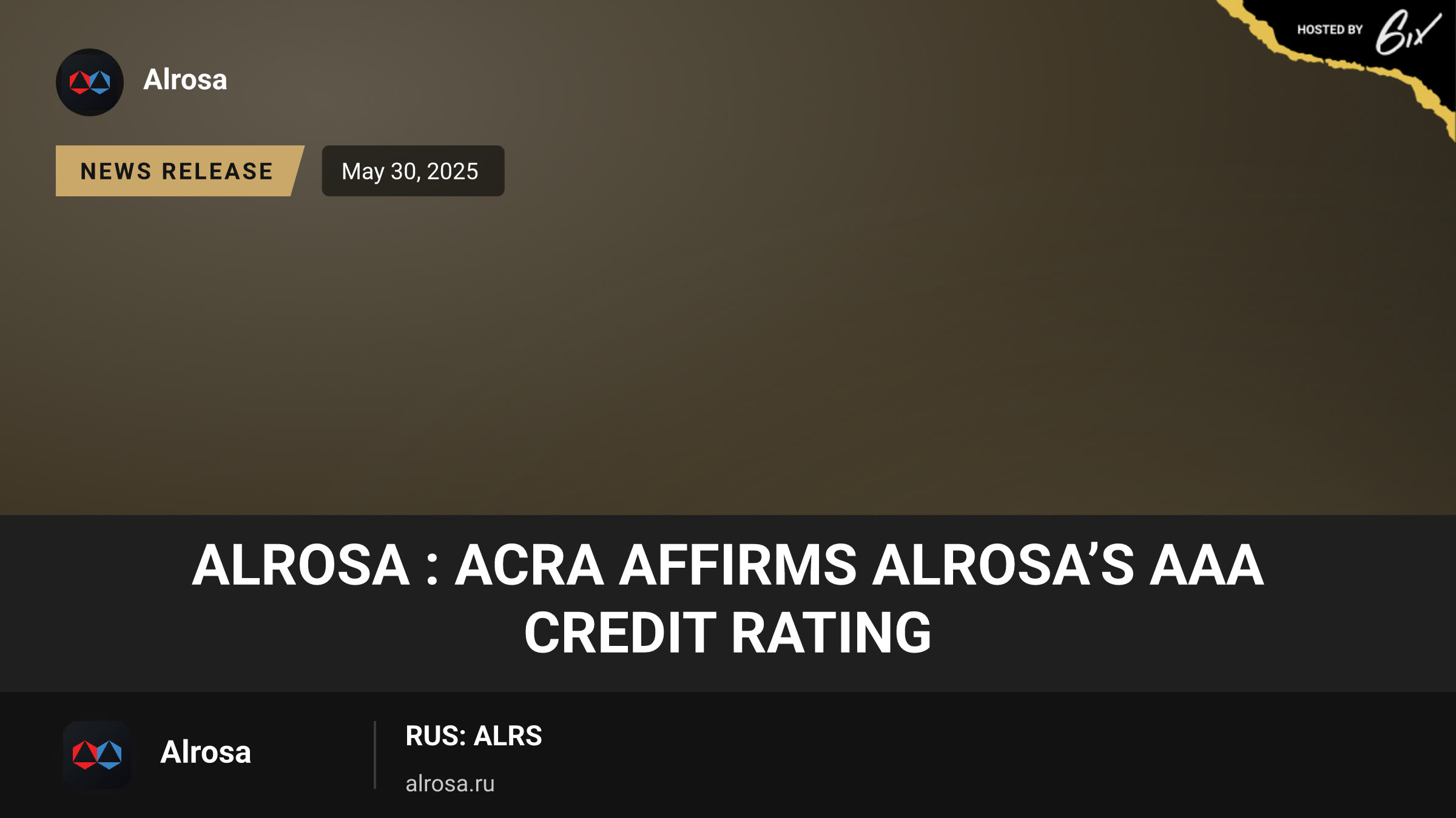ALROSA : ACRA Affirms ALROSA’s AAA Credit Rating