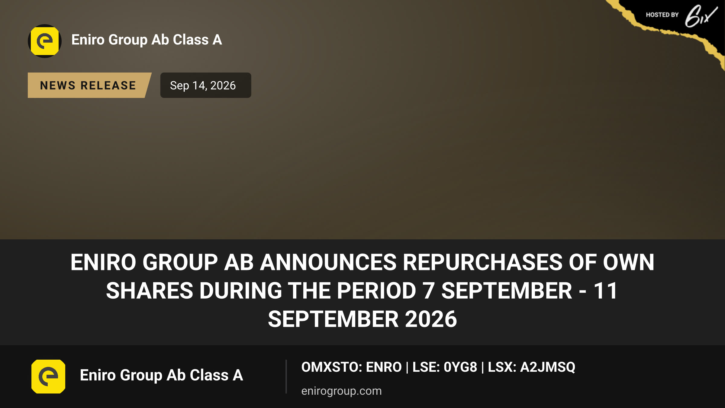 Eniro Group AB announces repurchases of own shares during the period 7 September - 11 September 2026