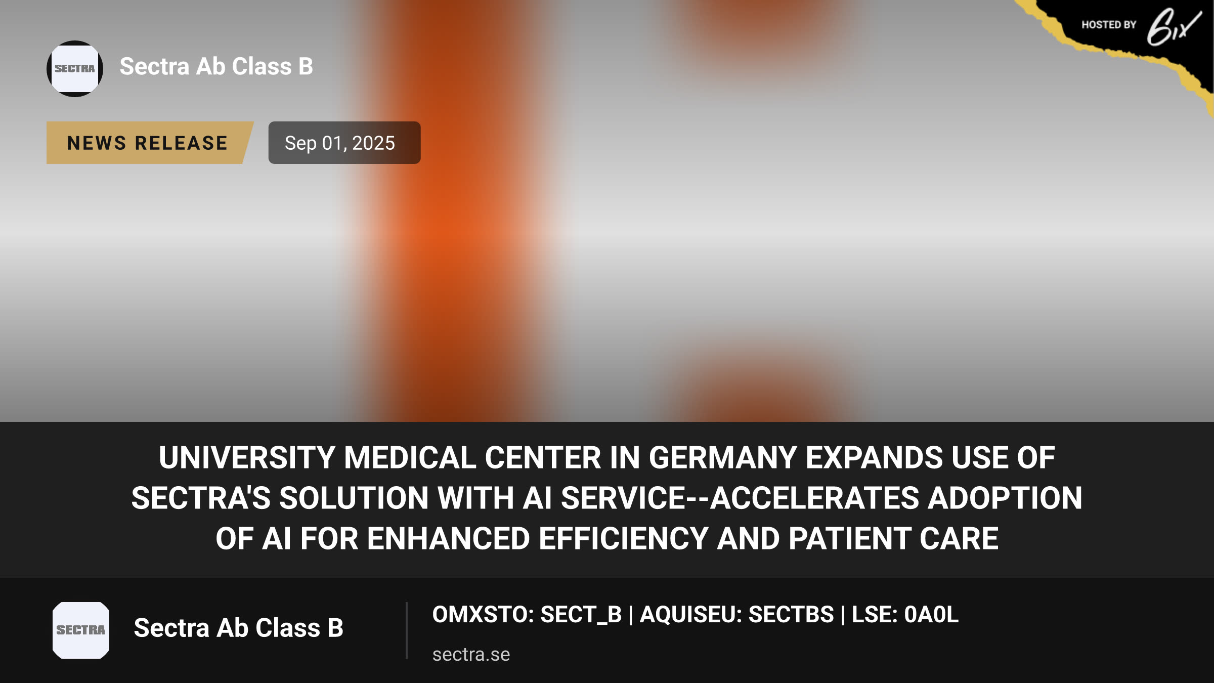 University medical center in Germany expands use of Sectra's solution with AI service--accelerates adoption of AI for enhanced efficiency and patient care
