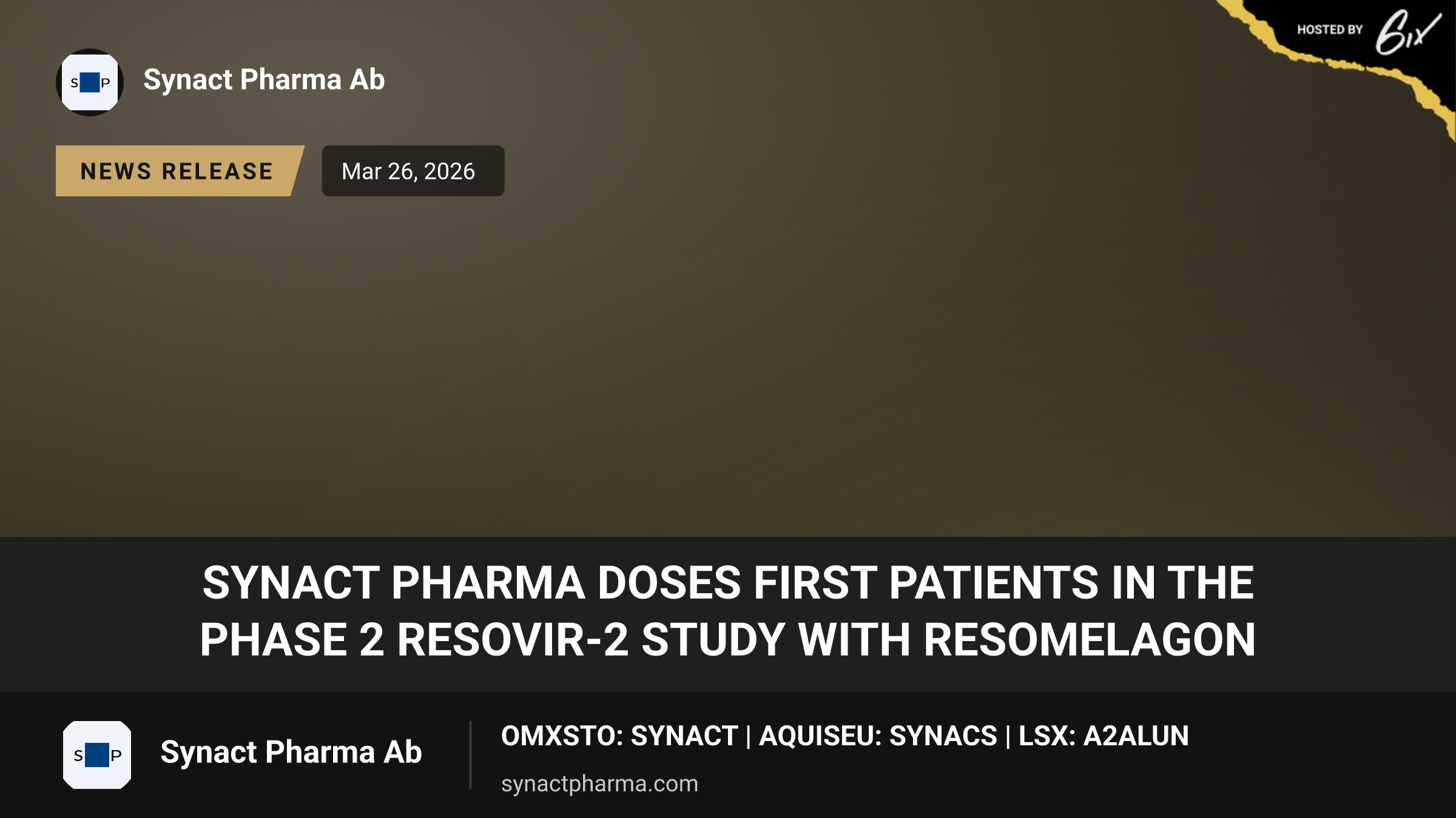 SynAct Pharma doses first patients in the Phase 2 RESOVIR-2 study with resomelagon