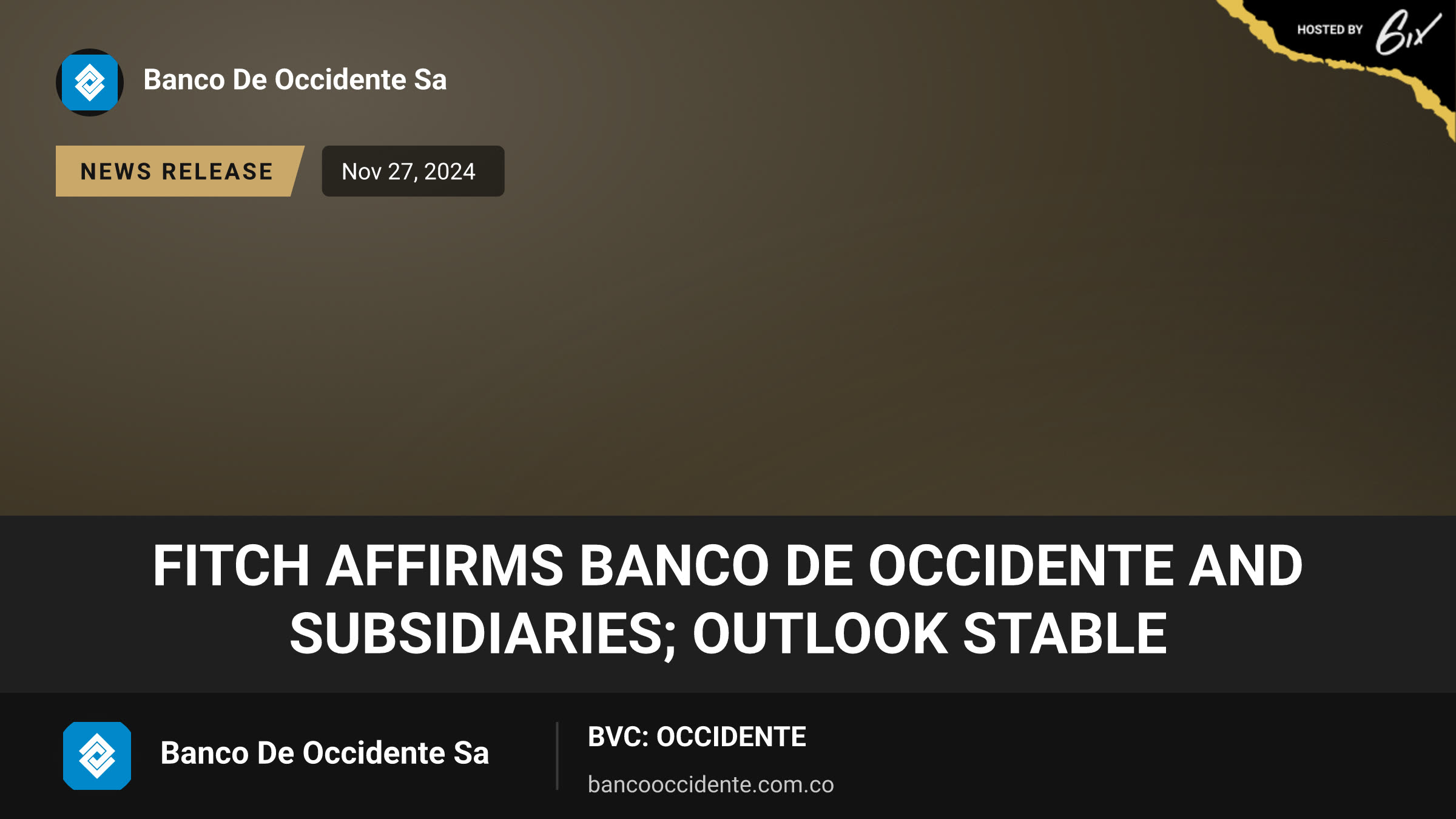 Fitch Affirms Banco de Occidente and Subsidiaries; Outlook Stable