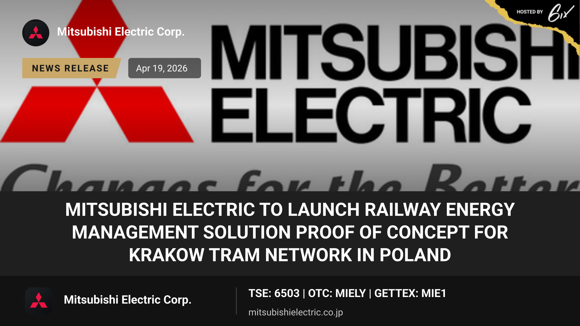 Mitsubishi Electric to Launch Railway Energy Management Solution Proof of Concept for Krakow Tram Network in Poland