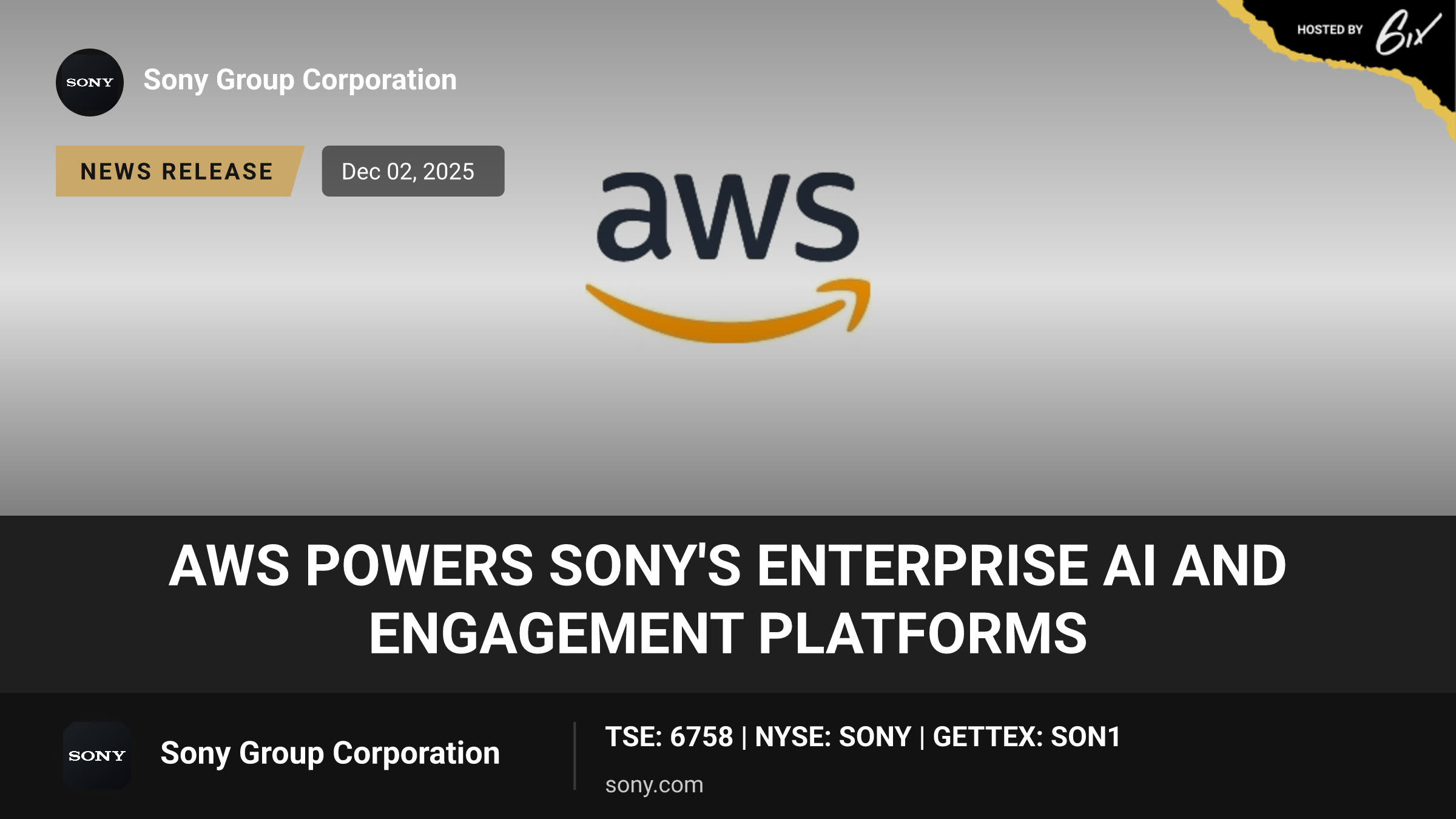 AWS Powers Sony's Enterprise AI and Engagement Platforms