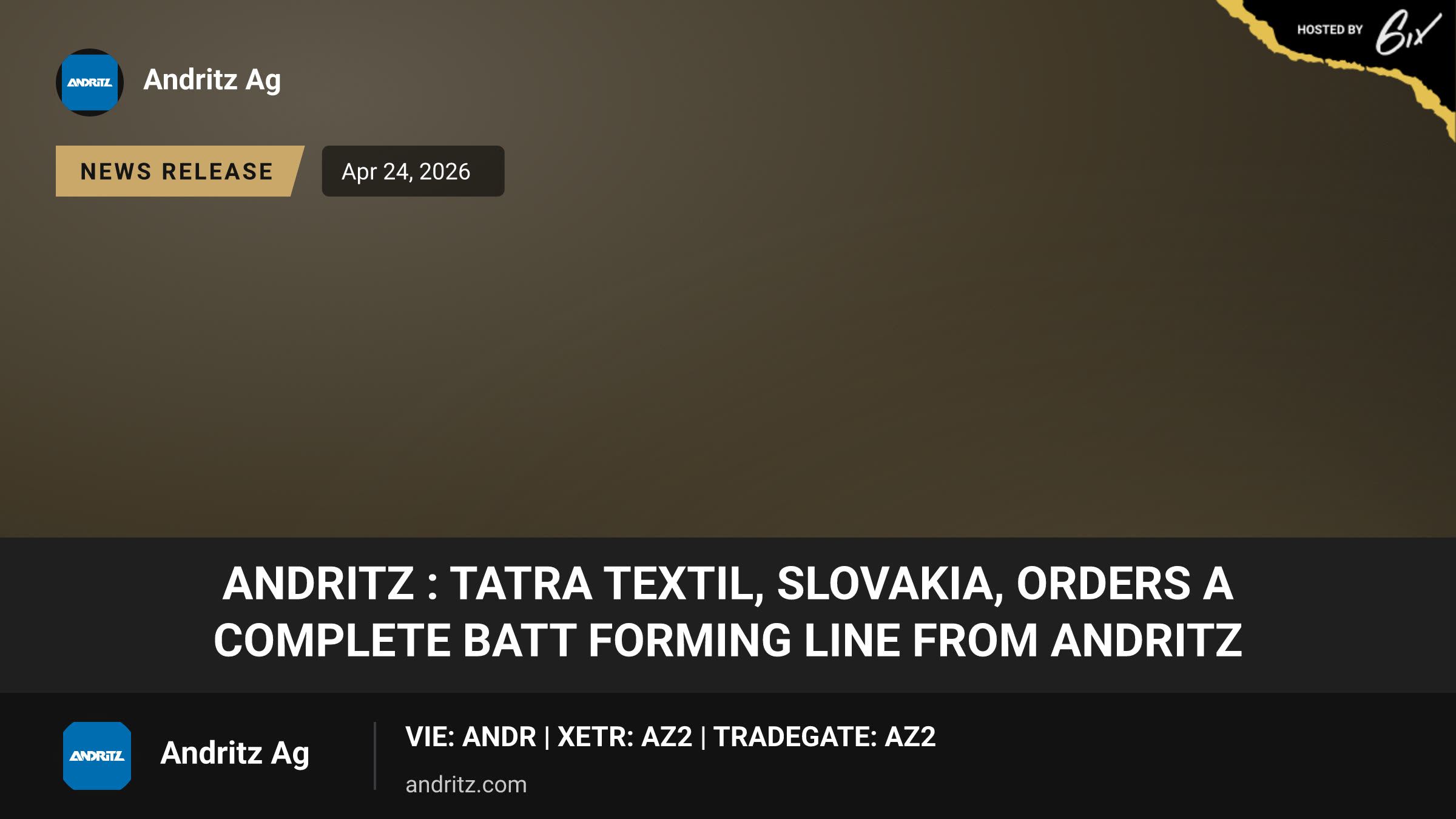 ANDRITZ : Tatra Textil, Slovakia, orders a complete batt forming line from ANDRITZ