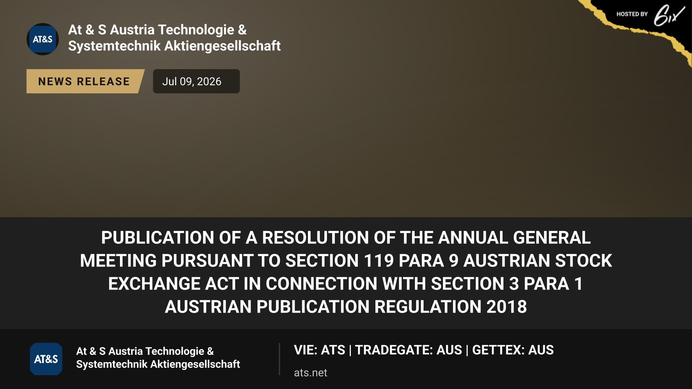 Publication of a resolution of the Annual General Meeting pursuant to Section 119 Para 9 Austrian Stock Exchange Act in connection with Section 3 Para 1 Austrian Publication Regulation 2018
