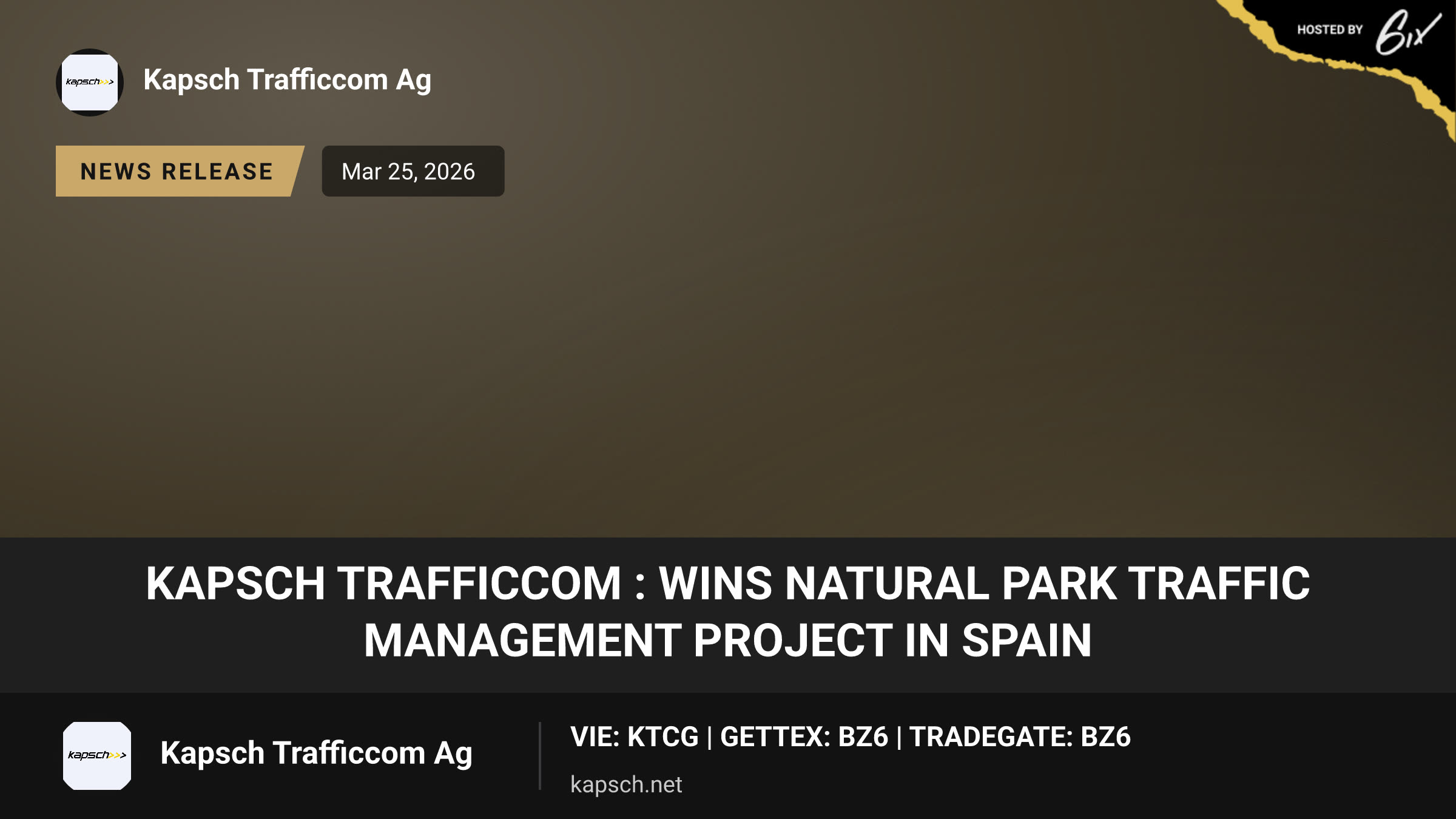 Kapsch TrafficCom : wins natural park traffic management project in Spain