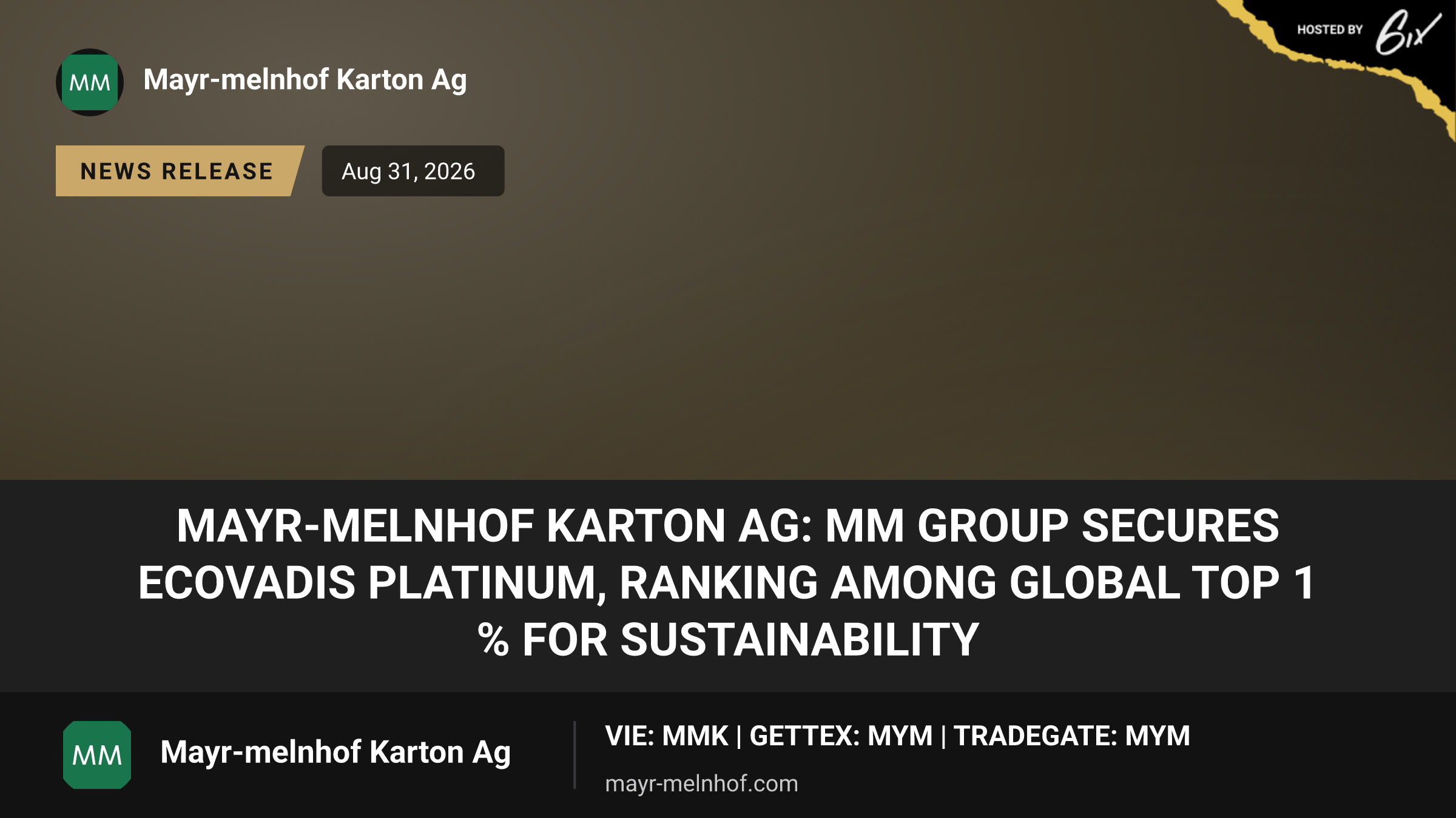 Mayr-Melnhof Karton AG: MM Group secures EcoVadis Platinum, ranking among global top 1 % for sustainability