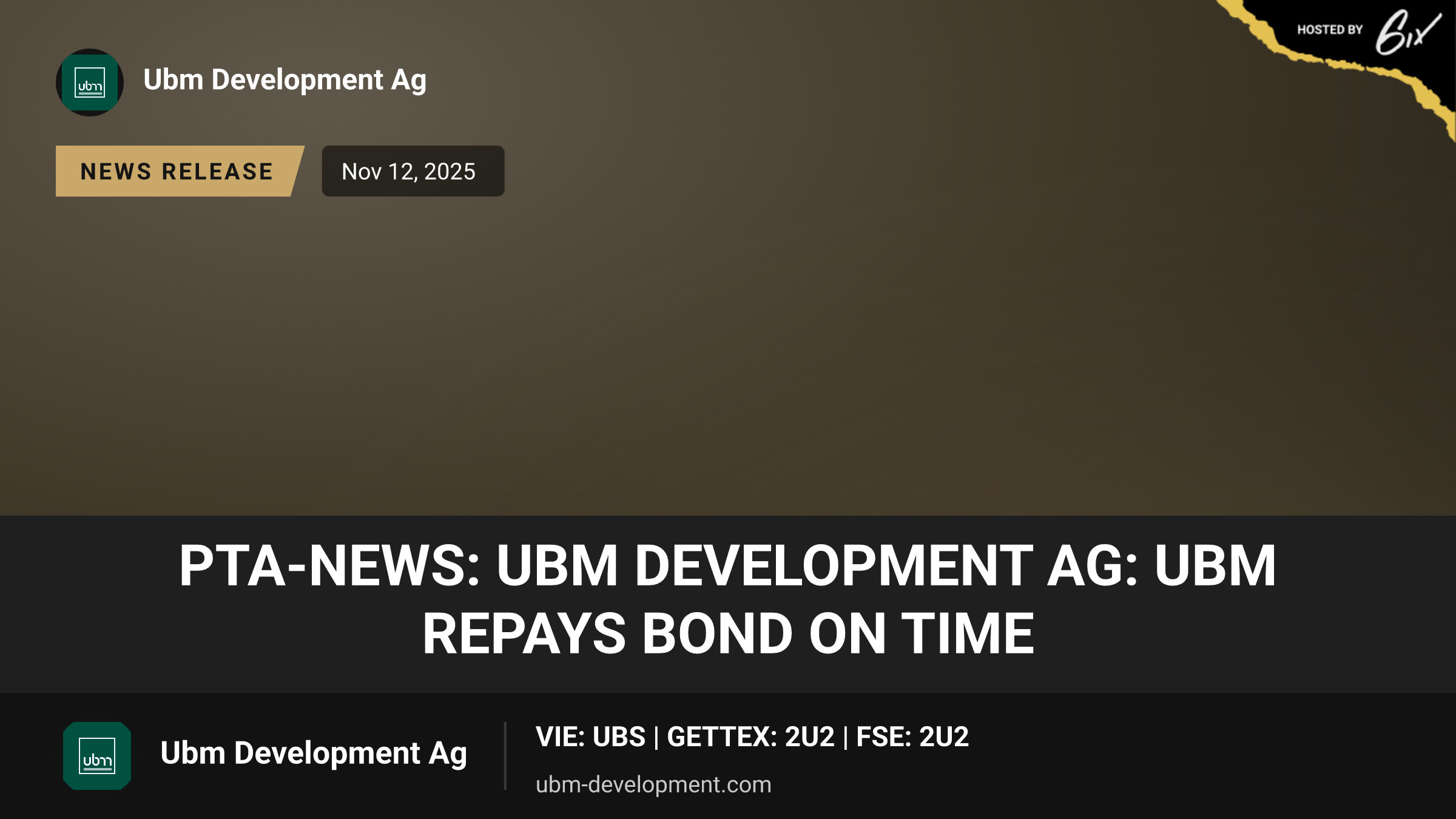 PTA-News: UBM Development AG: UBM repays bond on time