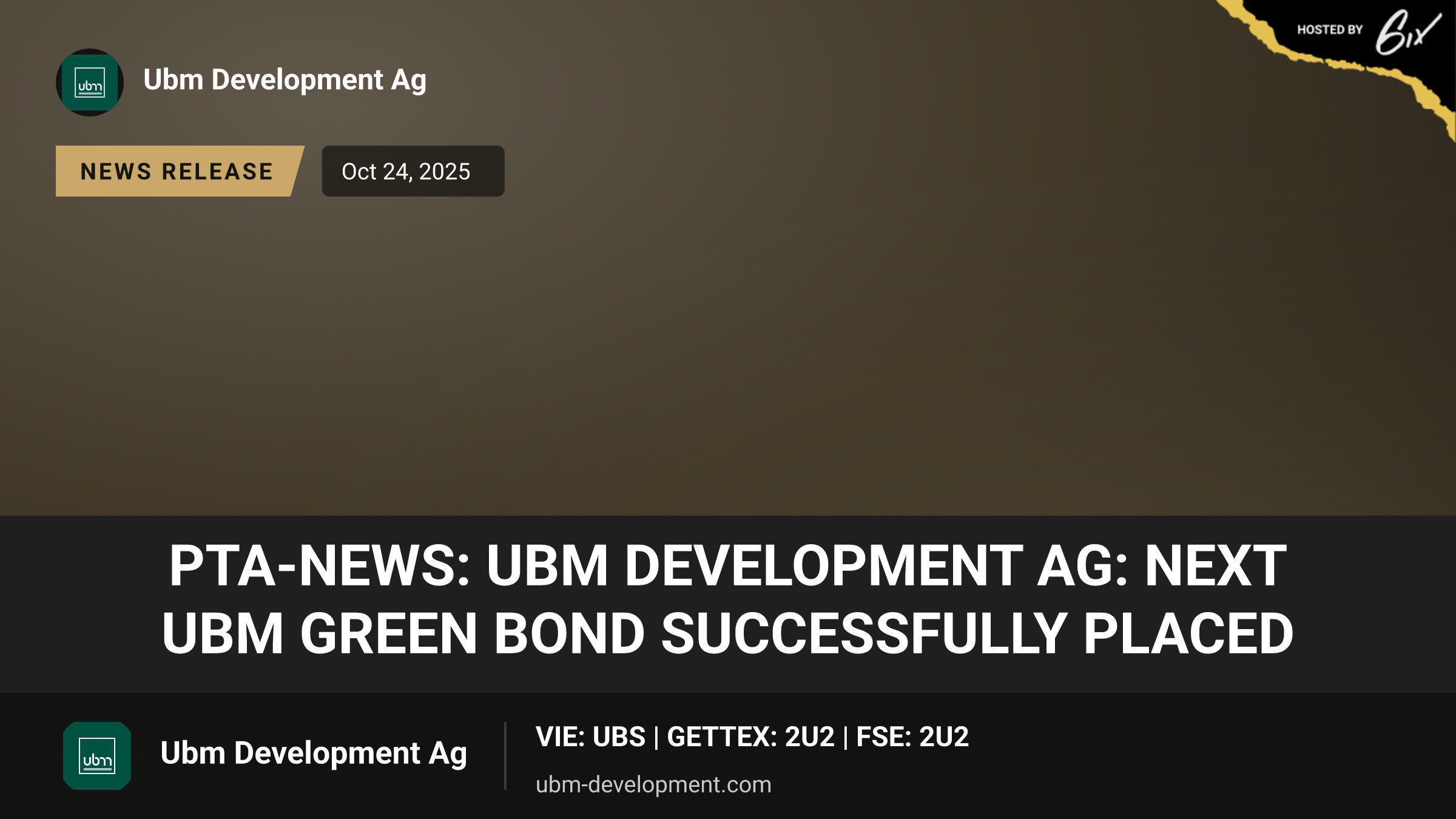 PTA-News: UBM Development AG: Next UBM green bond successfully placed